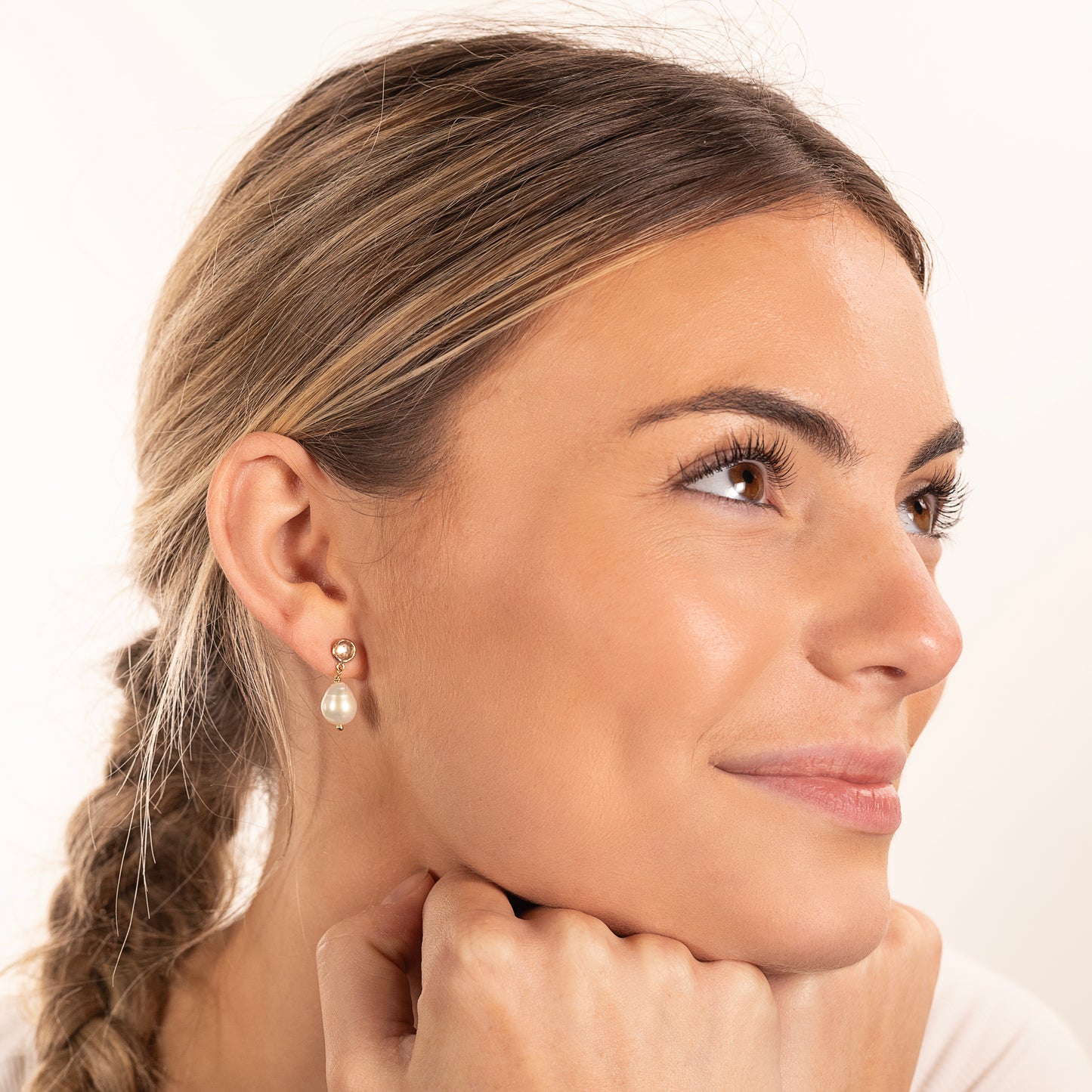 Thank You Gift - White Topaz & Pearl Earrings - Silver & Gold