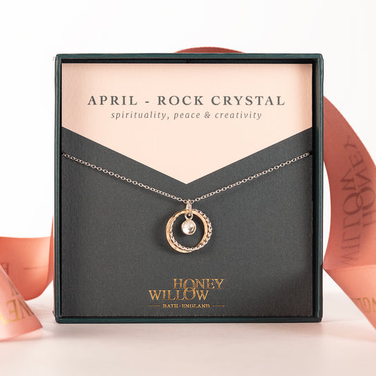 April Birthstone Double Link Necklace - Rock Crystal - Silver & Gold