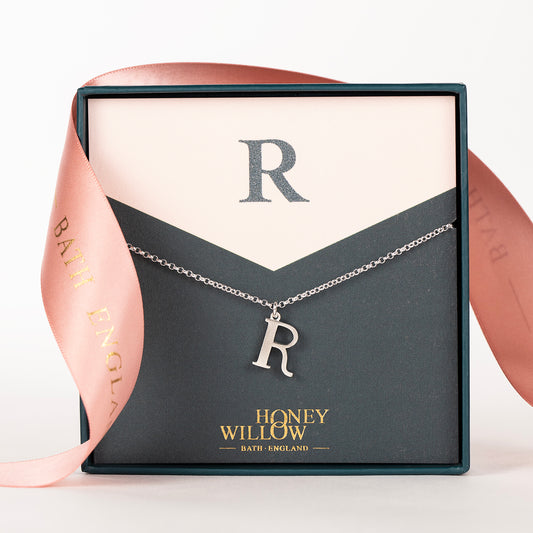 R Initial Charm Necklace - Silver