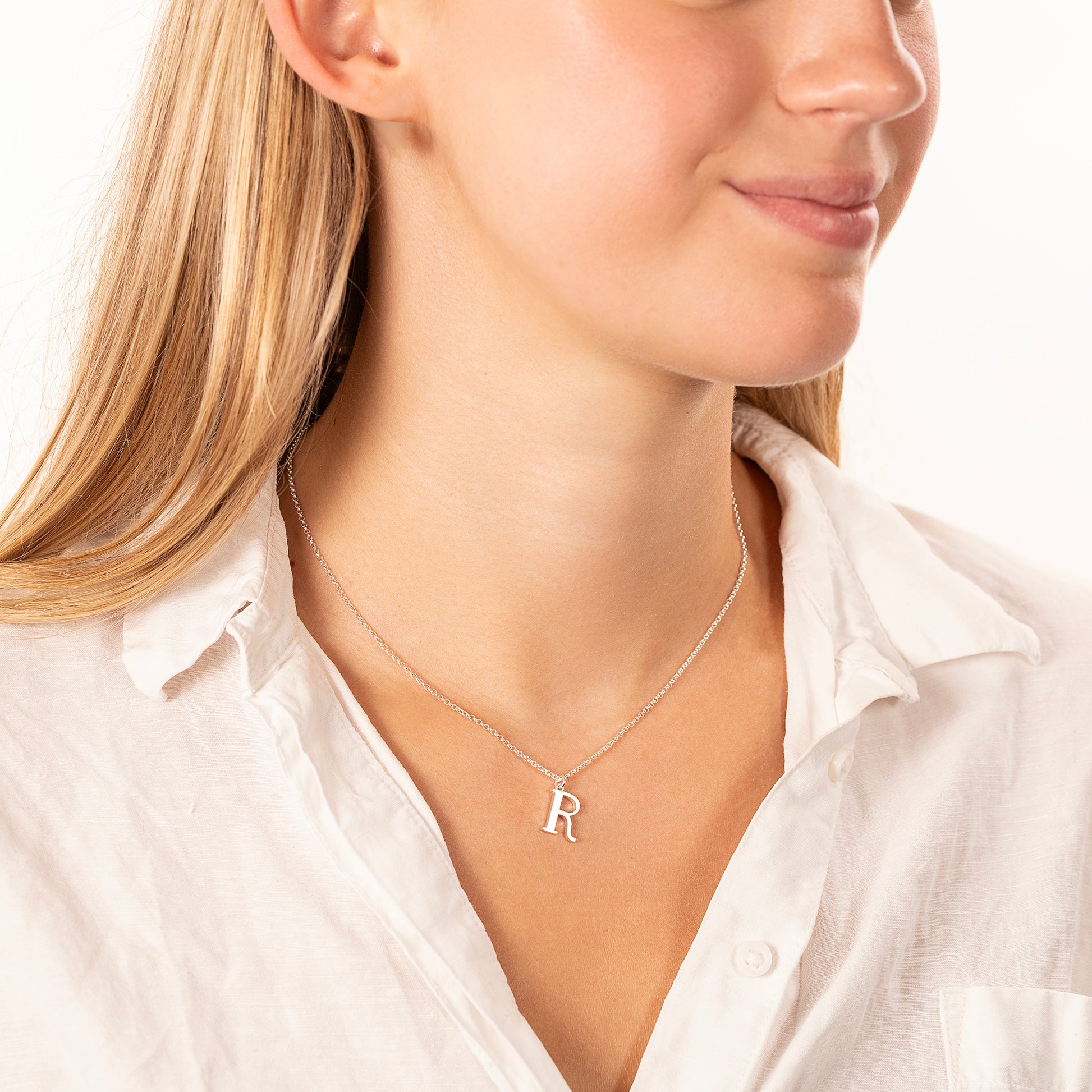 R Initial Letter Necklace - Silver