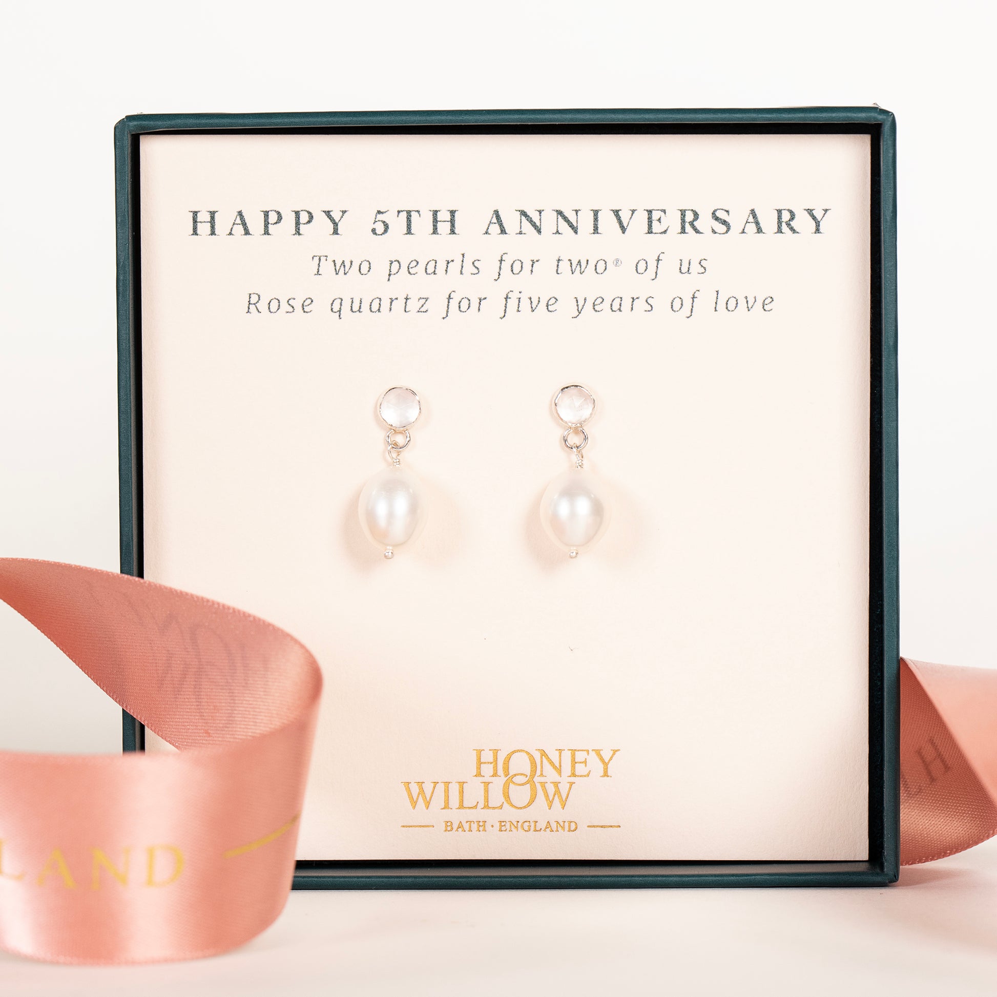 5th Anniversary Gift - Rose Quartz Anniversary Earrings - Silver & Gold