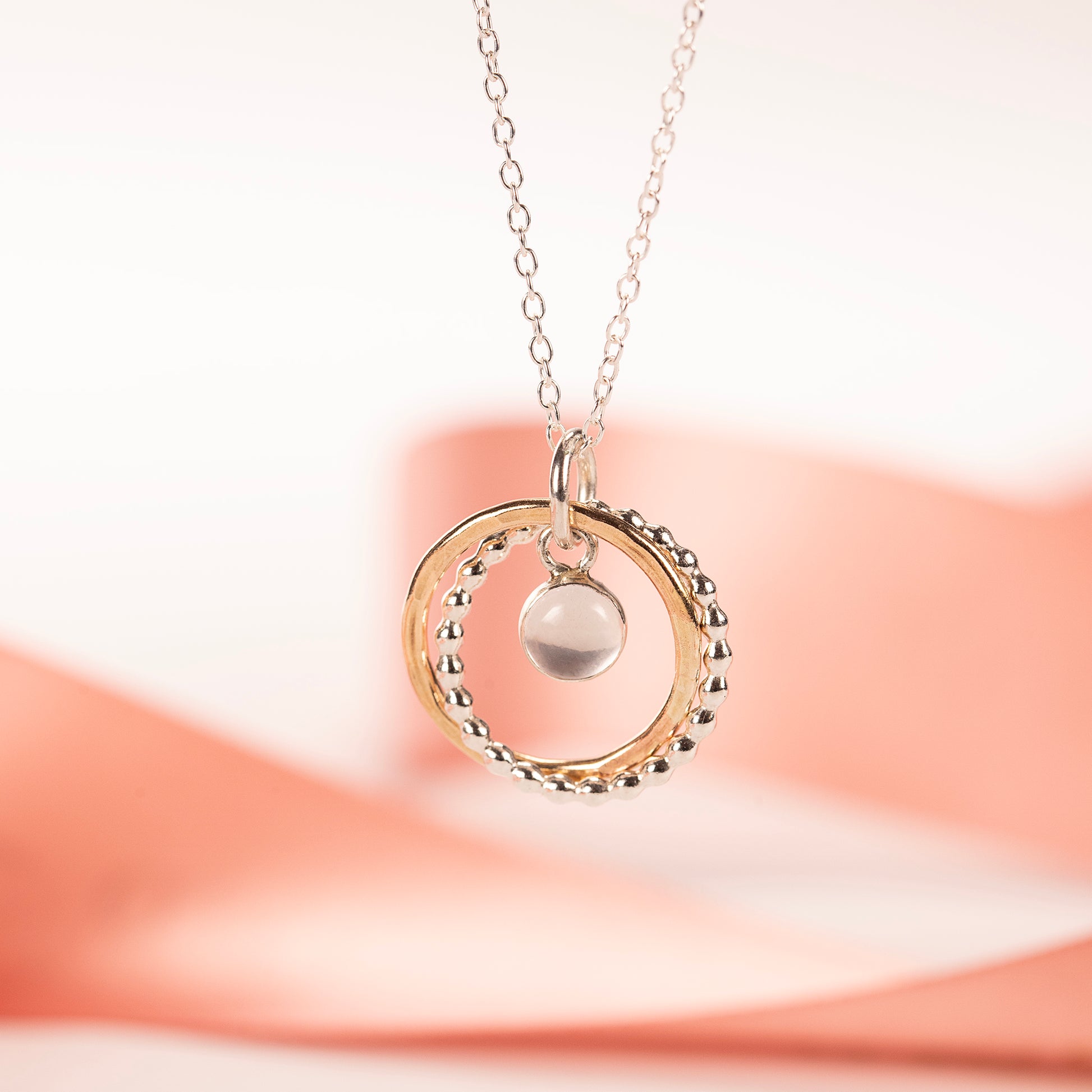5th Anniversary Gift - Double Link Rose Quartz Necklace - Silver & Gold