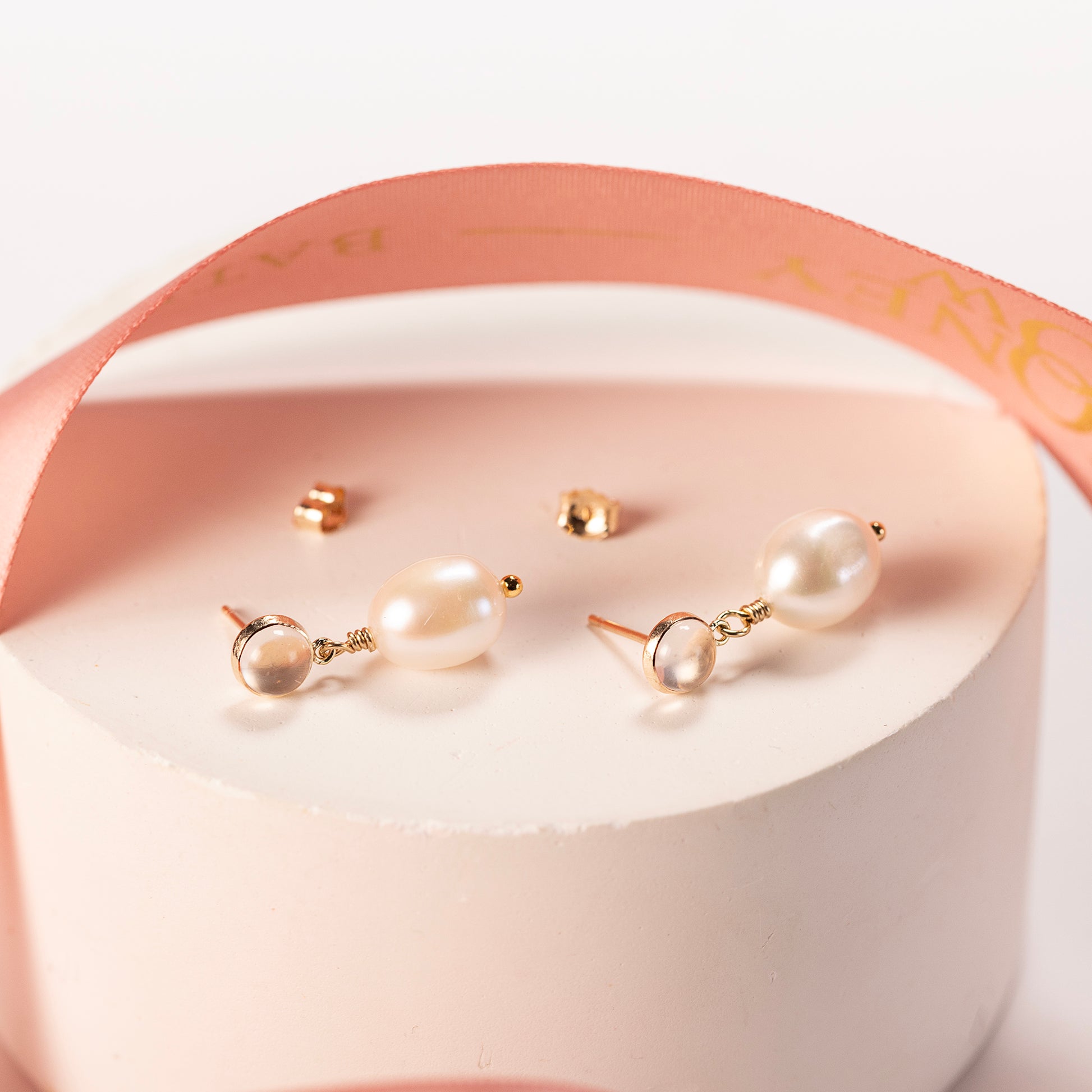 Rose Quartz & Pearl Earrings - Unconditional Love - Silver & Gold