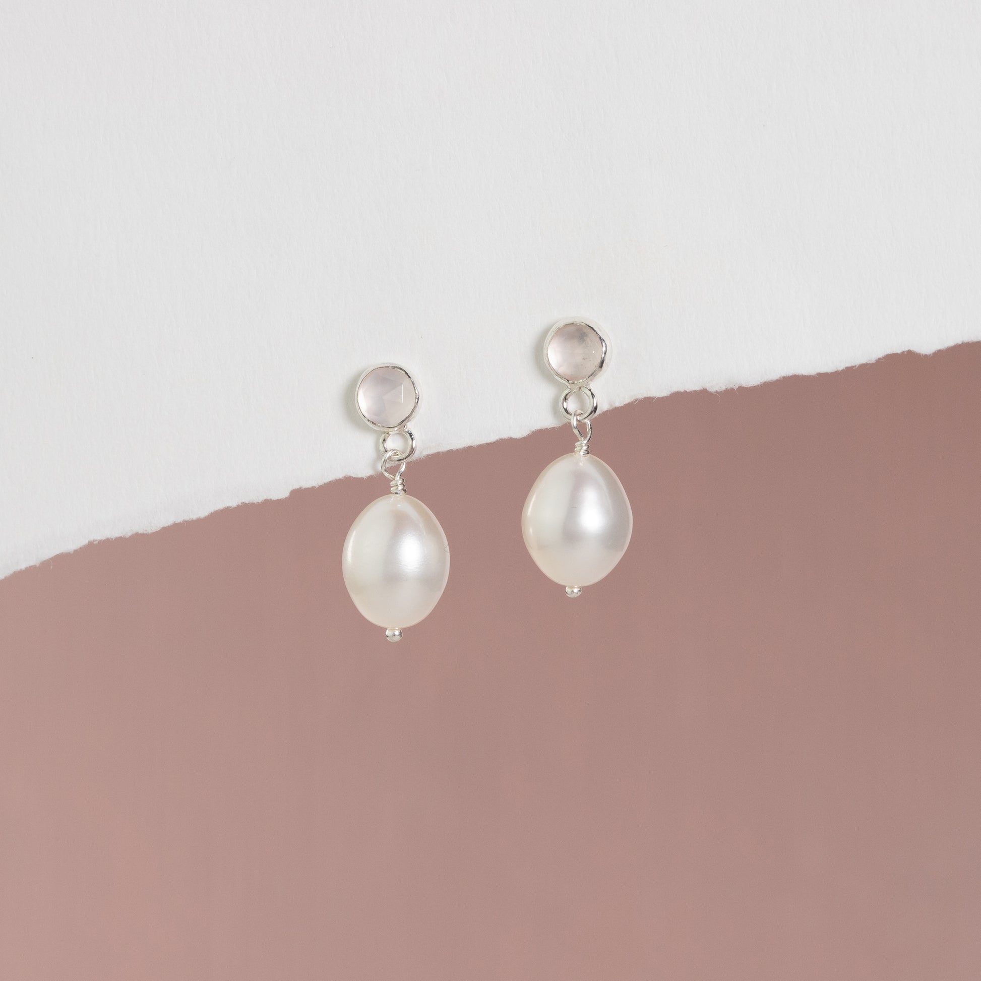 5th Anniversary Gift - Rose Quartz Anniversary Earrings - Silver & Gold