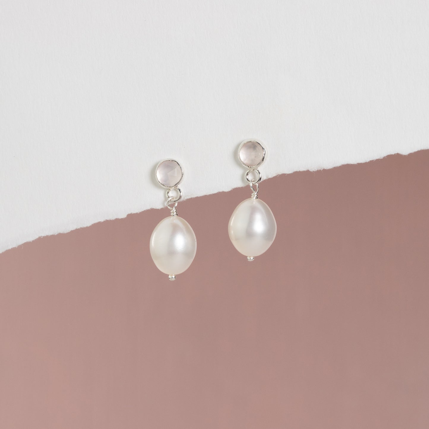 Rose Quartz & Pearl Earrings - Unconditional Love - Silver & Gold