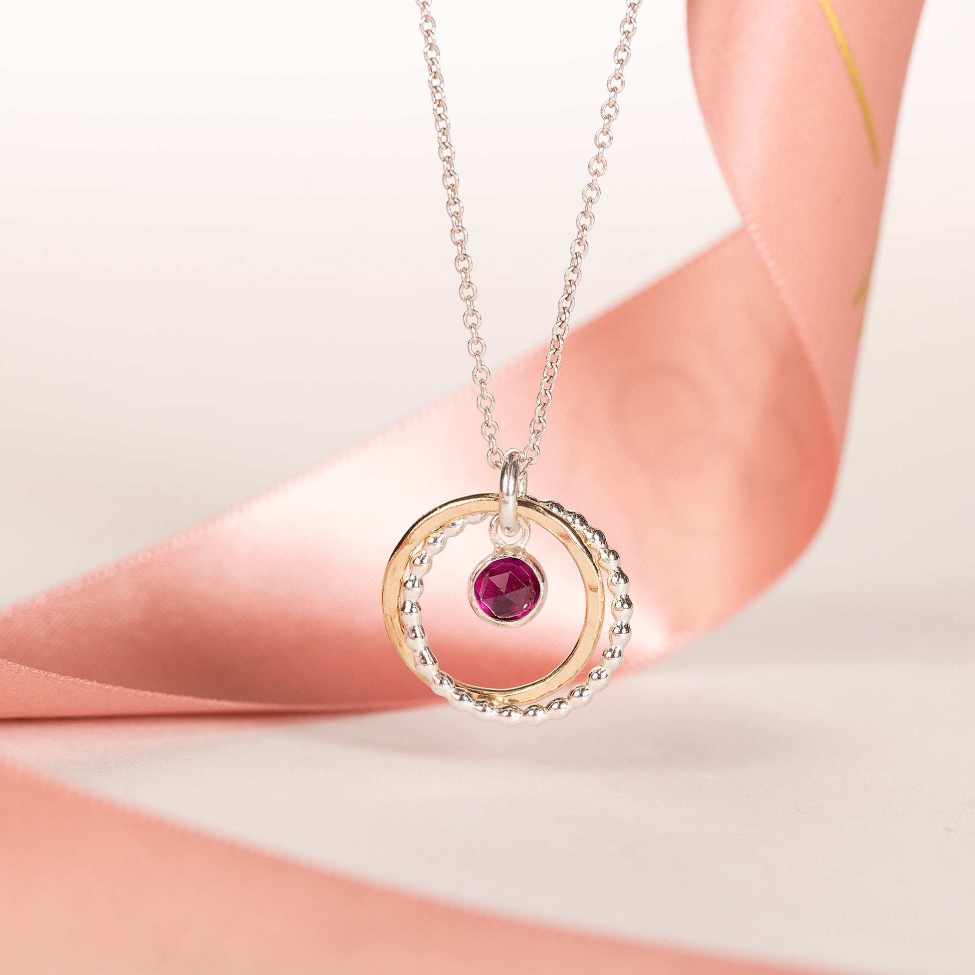 15th Anniversary Gift - Rhodolite Anniversary Necklace - Silver & Gold