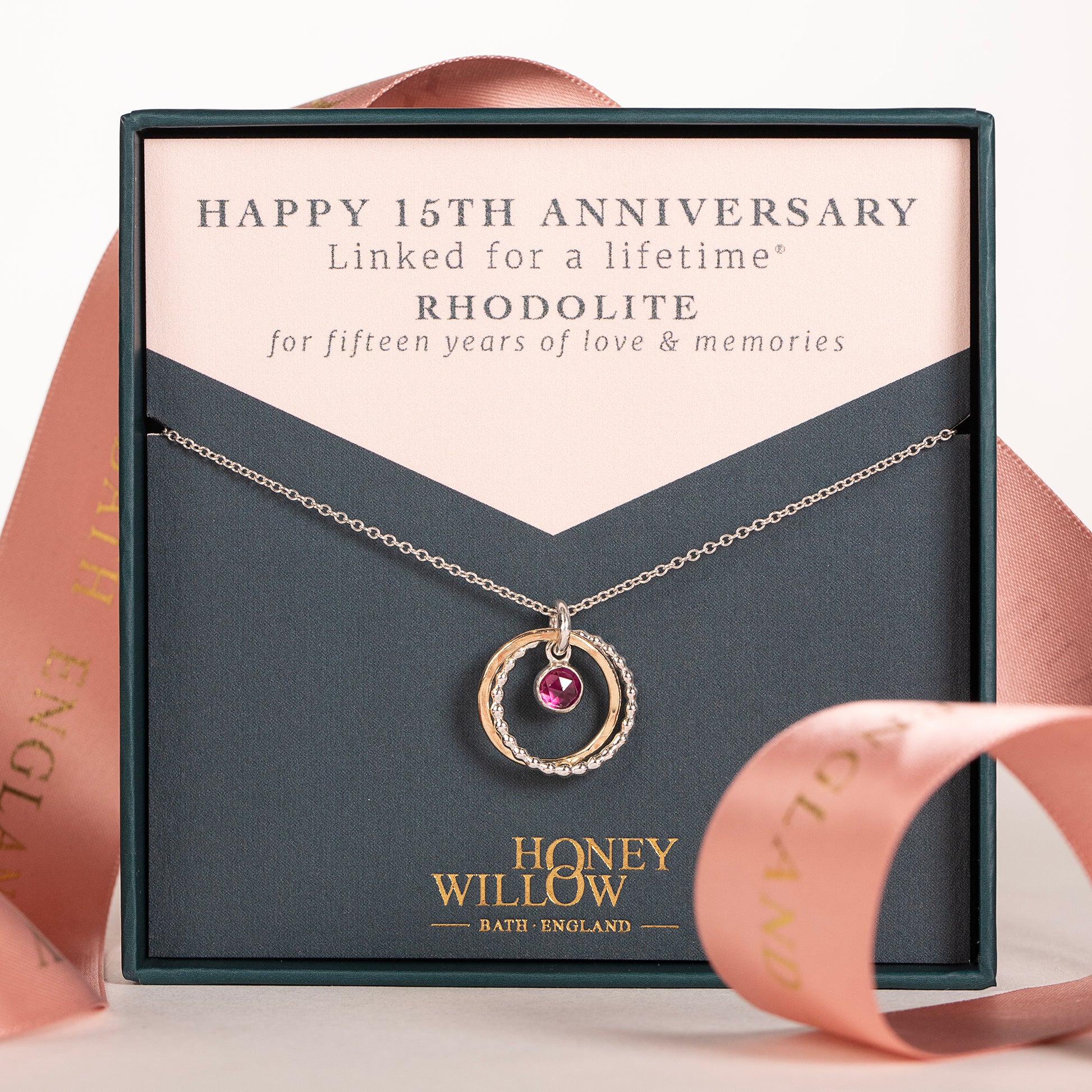 15th Anniversary Gift - Rhodolite Anniversary Necklace - Silver & Gold