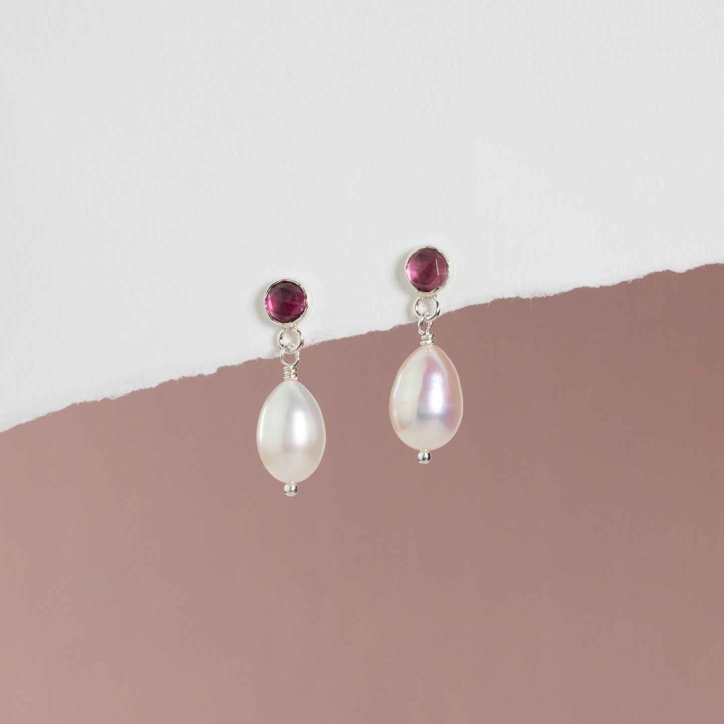 15th Anniversary Gift - Rhodolite Anniversary Earrings - Silver & Gold