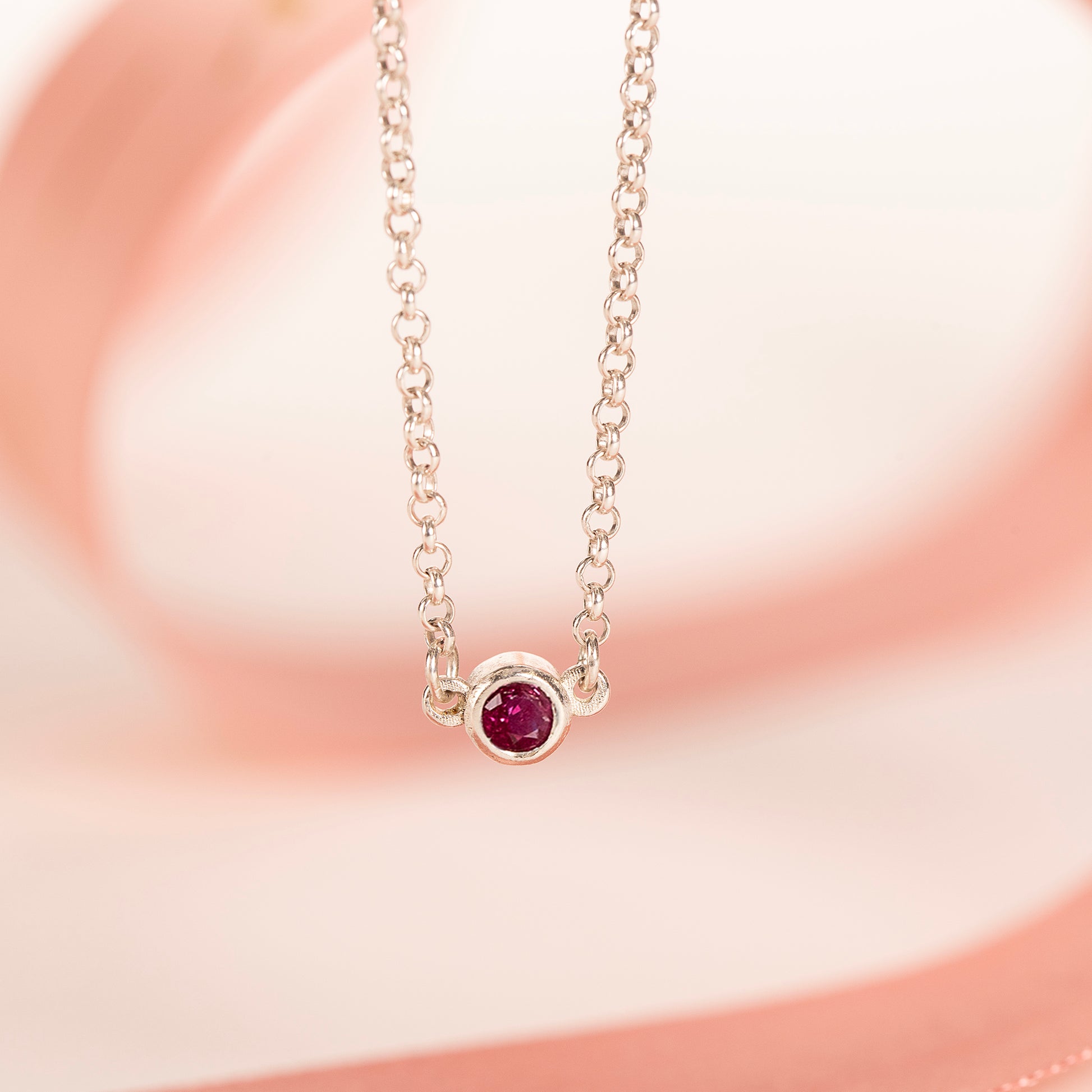 40th Birthday Necklace - Single Ruby Solitaire - Silver