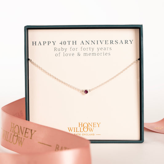 40th Anniversary Necklace - Single Ruby Solitaire - Silver