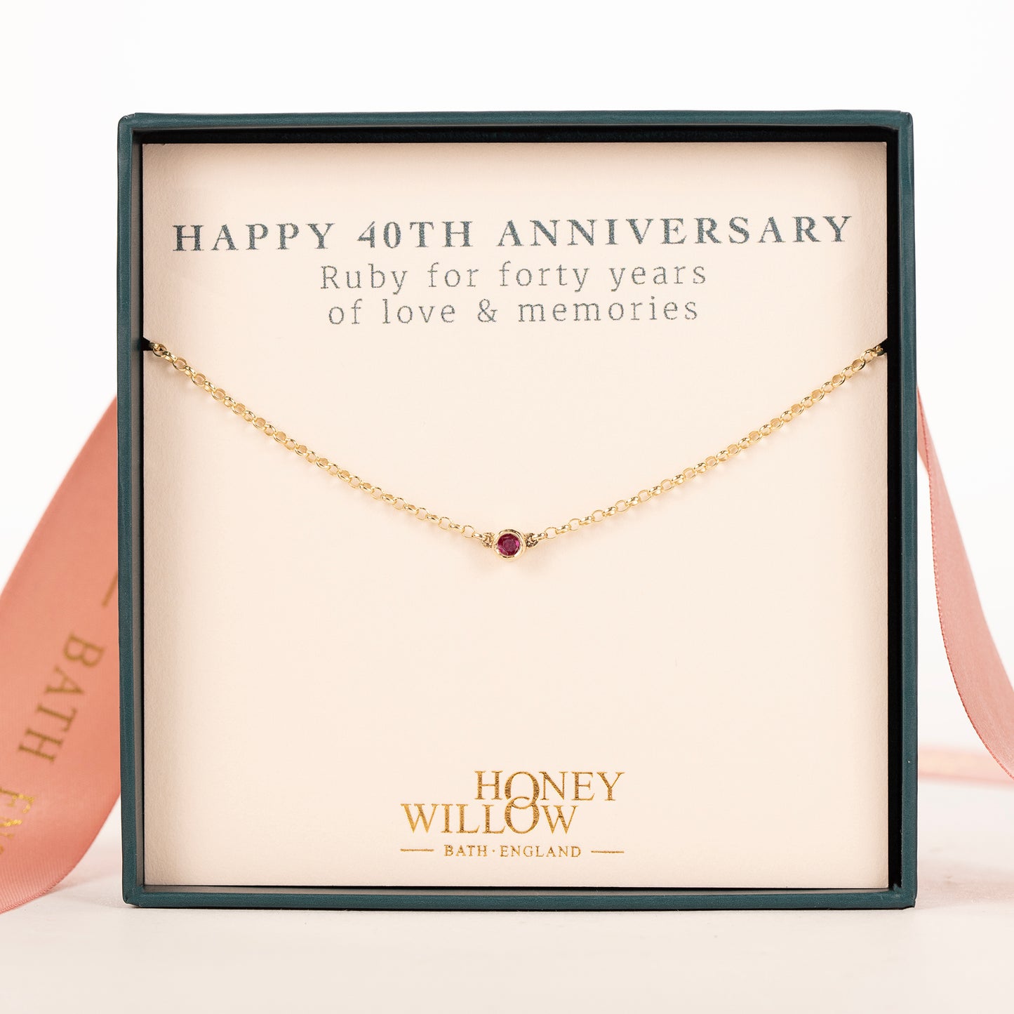 40th Anniversary Necklace - Single Ruby Solitaire - 9kt Gold