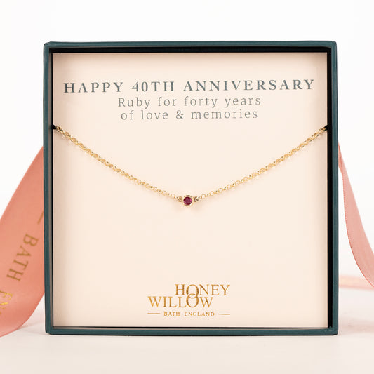 40th Anniversary Necklace - Single Ruby Solitaire - 9kt Gold