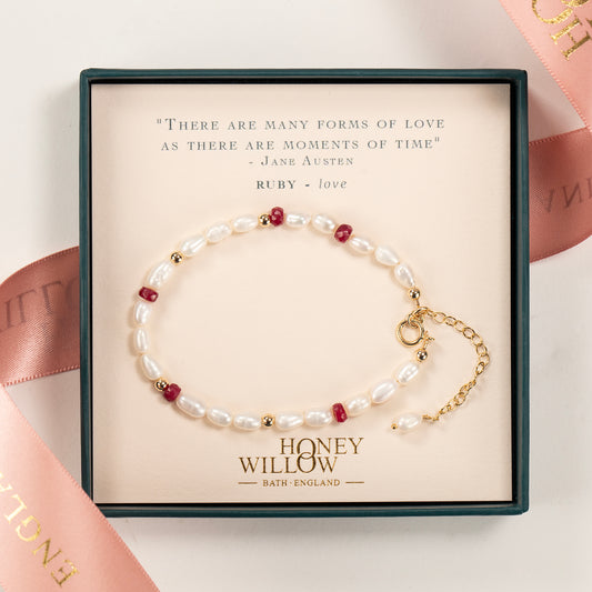 Jane Austen Inspired - Pearl and Ruby Bracelet - Silver & Gold