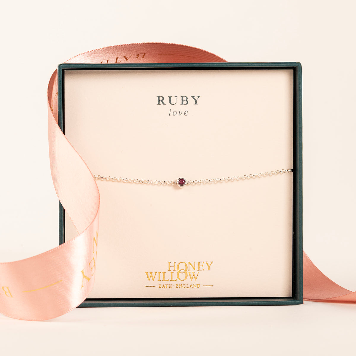 Single Ruby Solitaire Bracelet - Love - Silver
