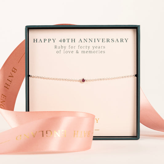 40th Anniversary Bracelet - Single Ruby Solitaire - Silver