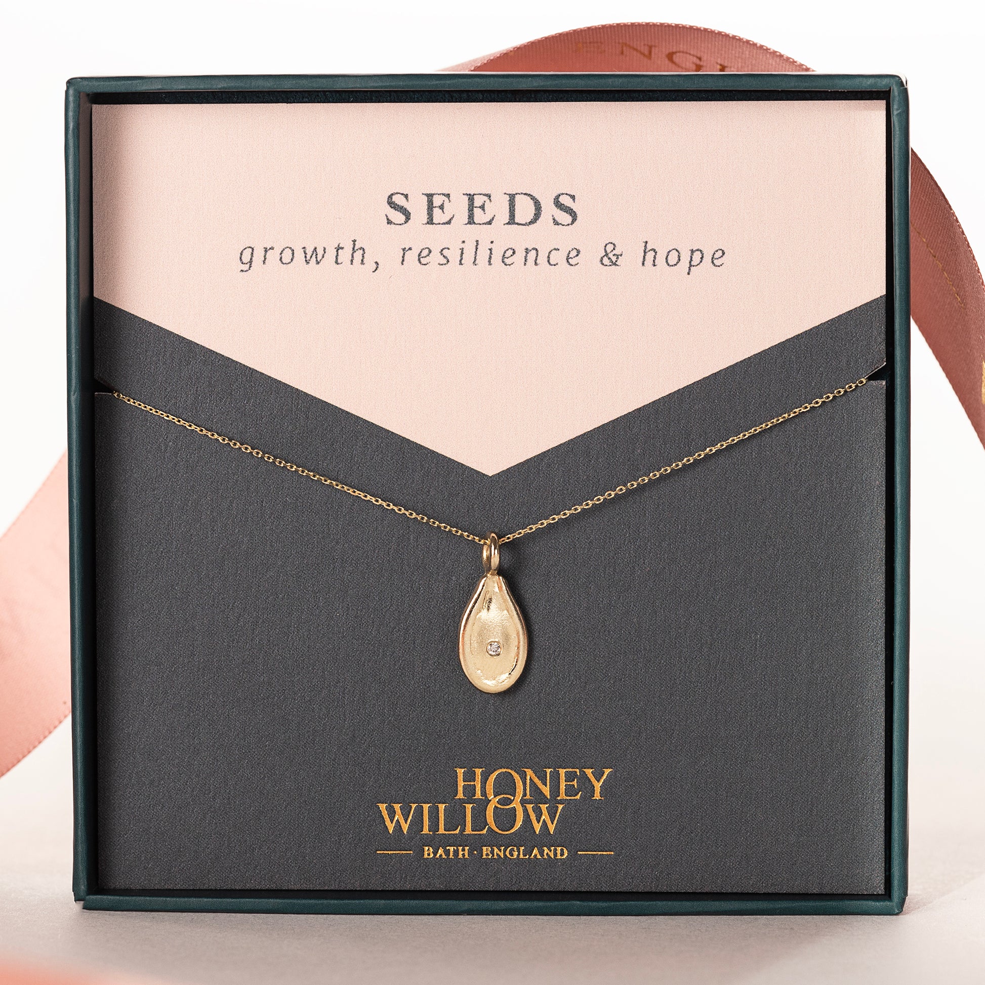 9kt Gold Seed Necklace with Diamond