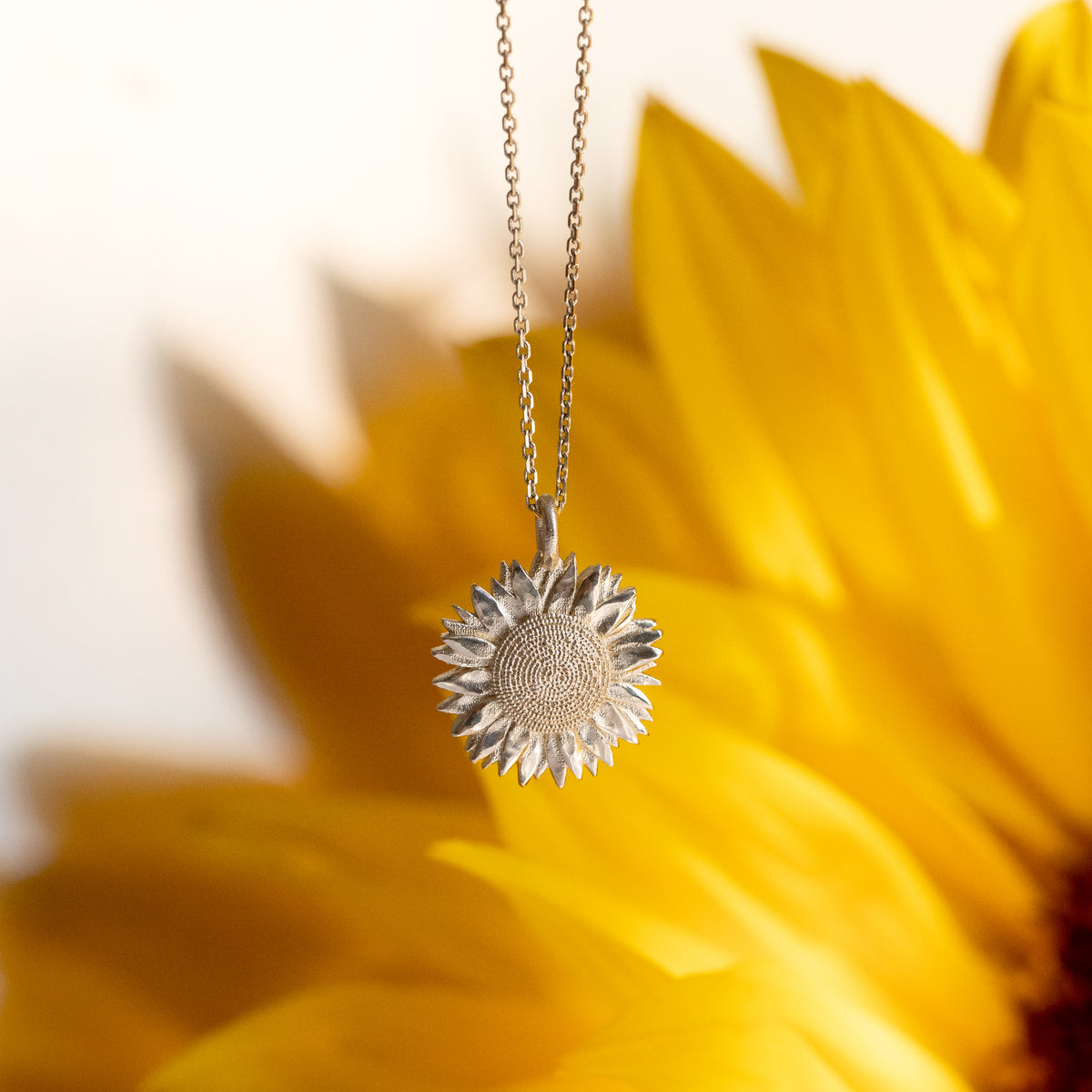3 Year Work Anniversary Gift - Sunflower Flower Necklace - Silver