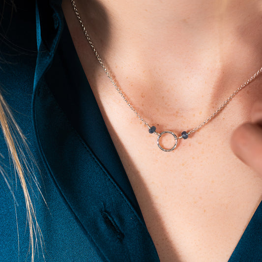 March Birthstone Mini Halo Necklace - Aquamarine - Silver & Gold
