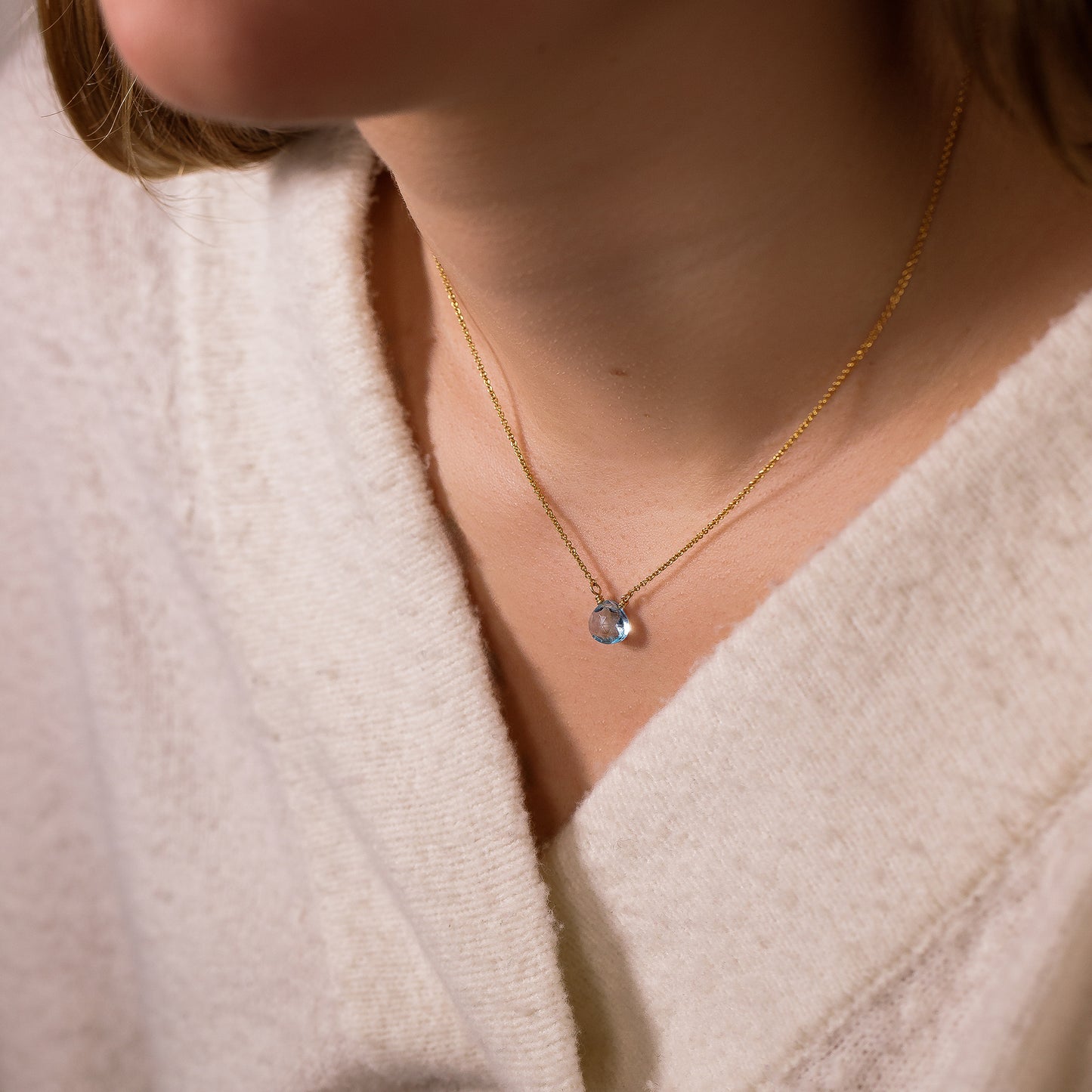 Dainty December Birthstone Necklace - Blue Topaz - Silver & Gold