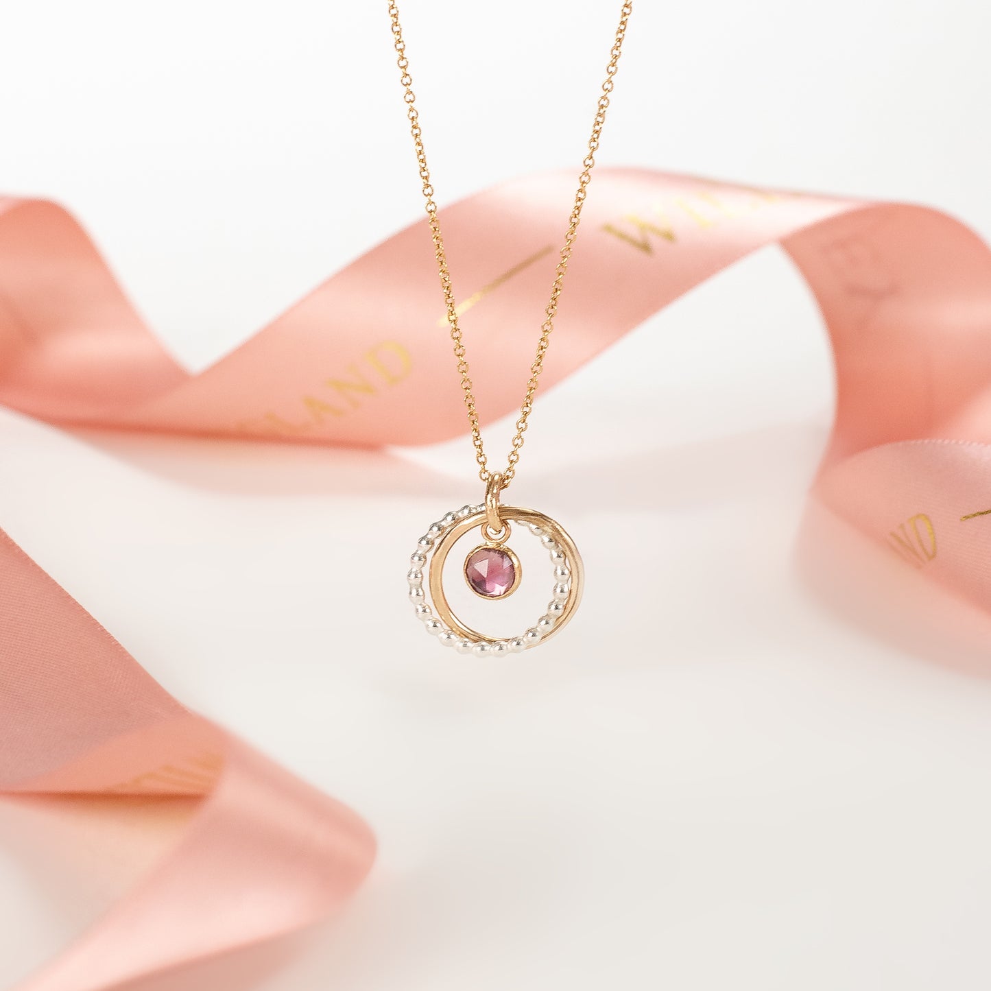 February Birthstone Double Link Necklace - Amethyst - Silver & Gold