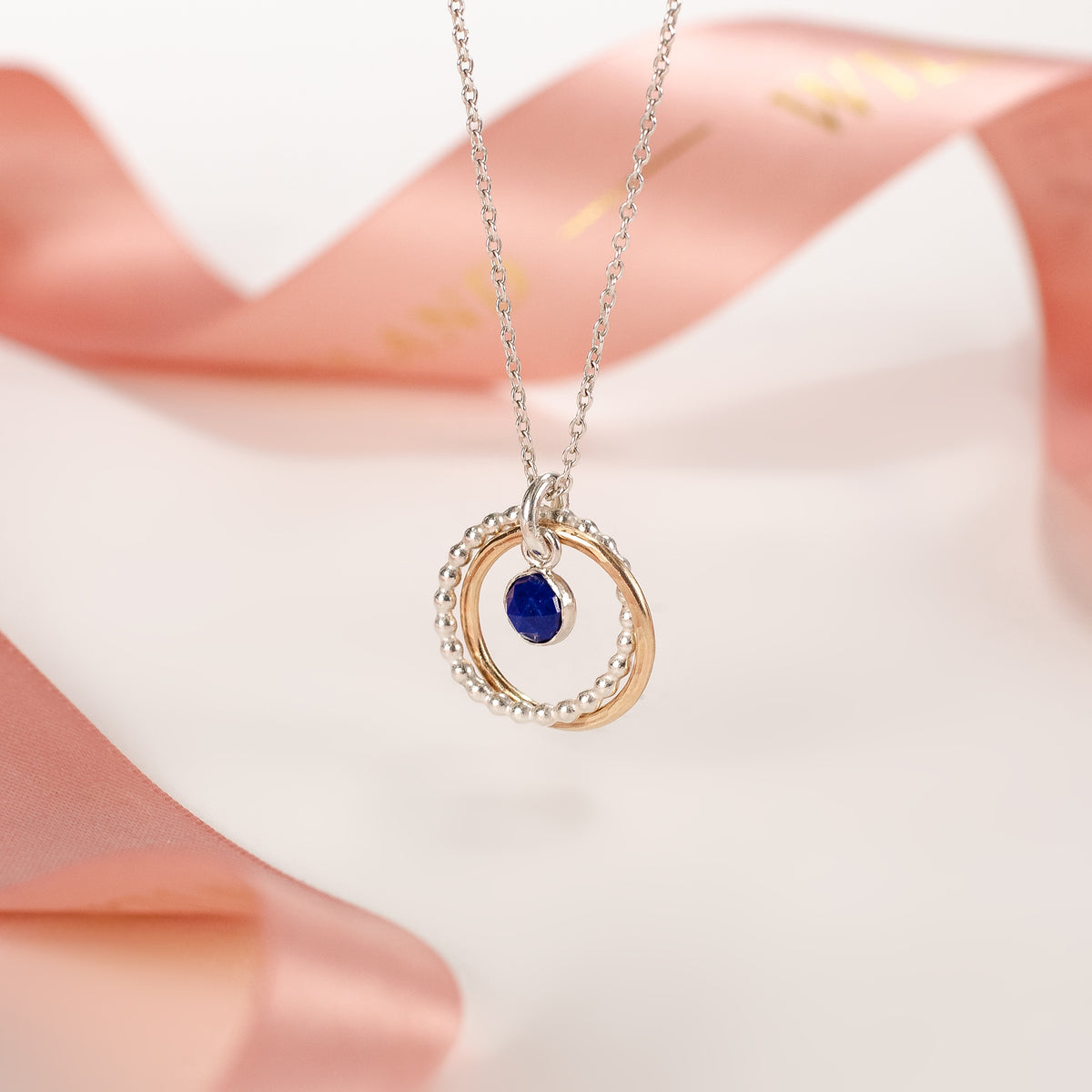 Honey Willow - handmade jewellery 9th Anniversary Gift - Double Link Lapis Lazuli Necklace - Silver & Gold