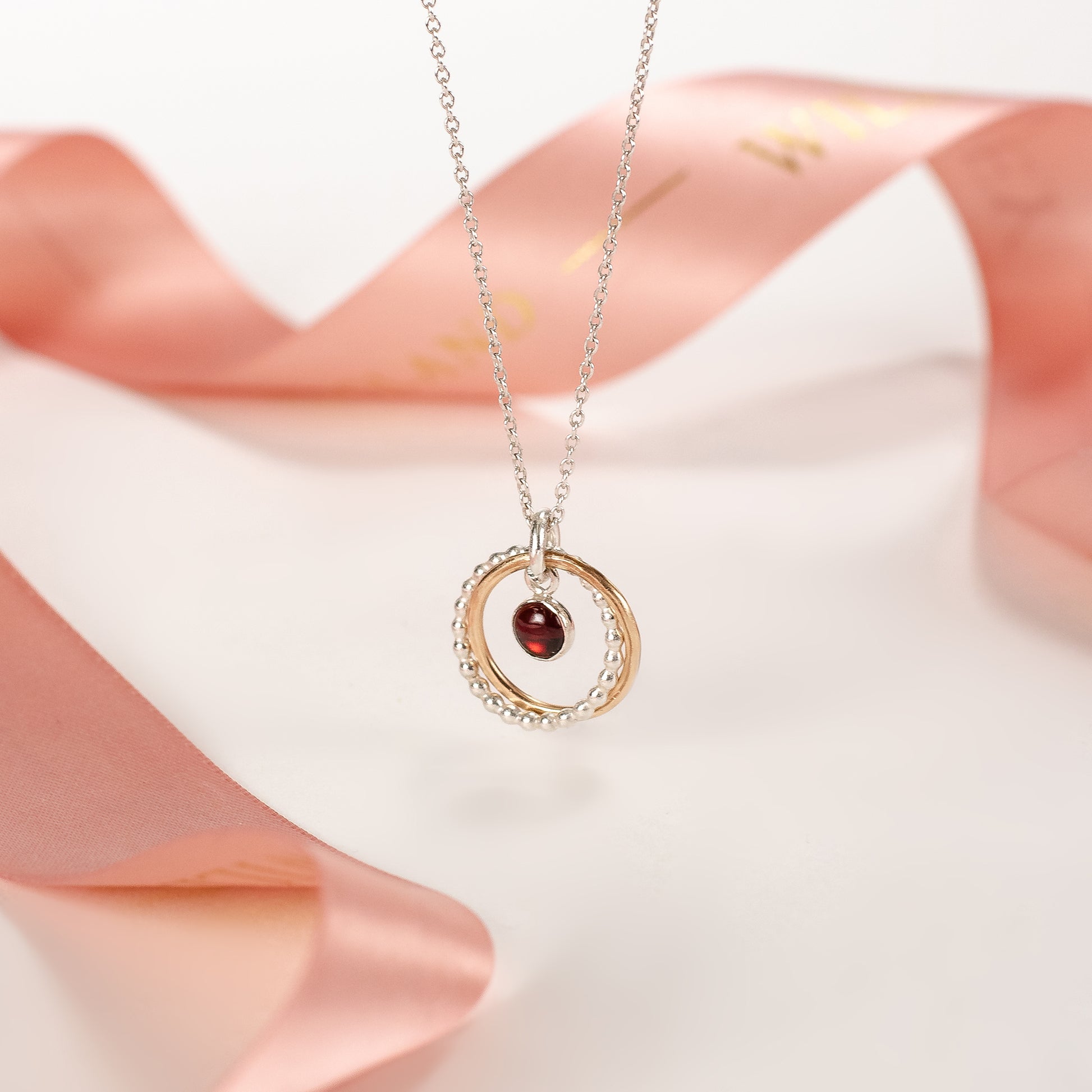 January Birthstone Double Link Necklace Garnet Silver Gold
