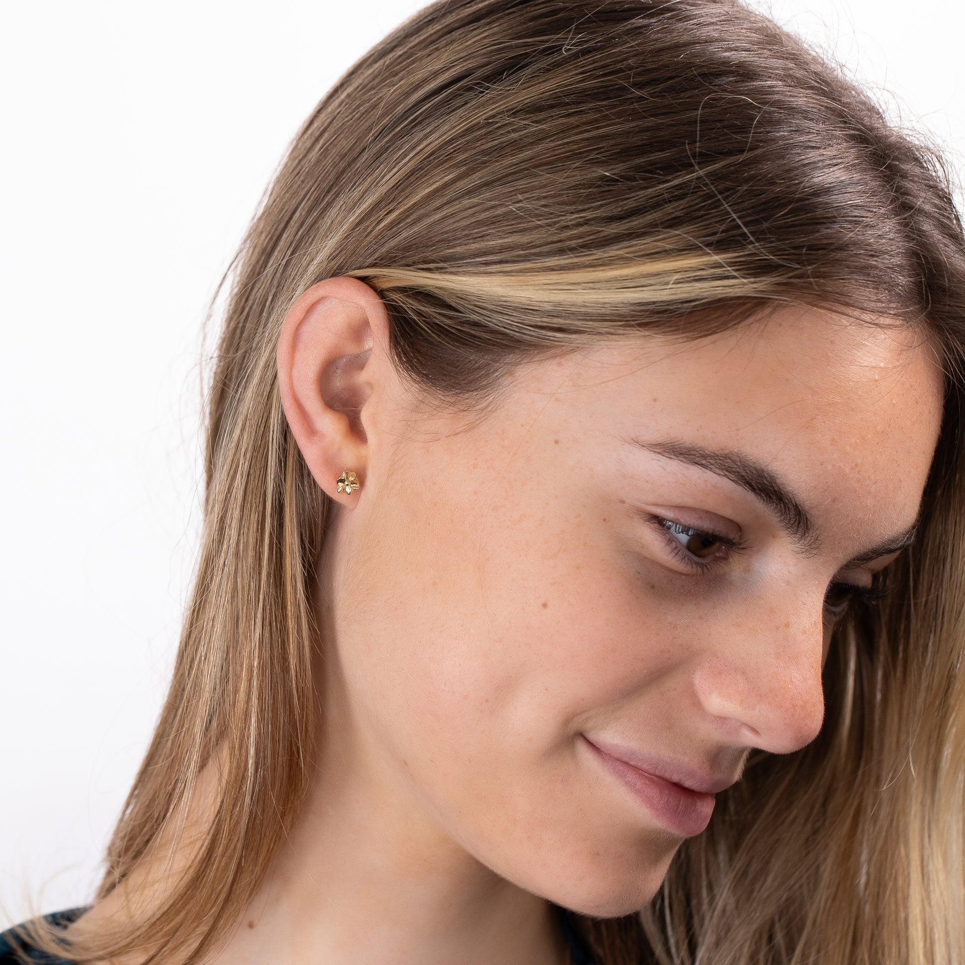 50th Birthday Gift - Violet Flower Stud Earrings - 9kt Gold