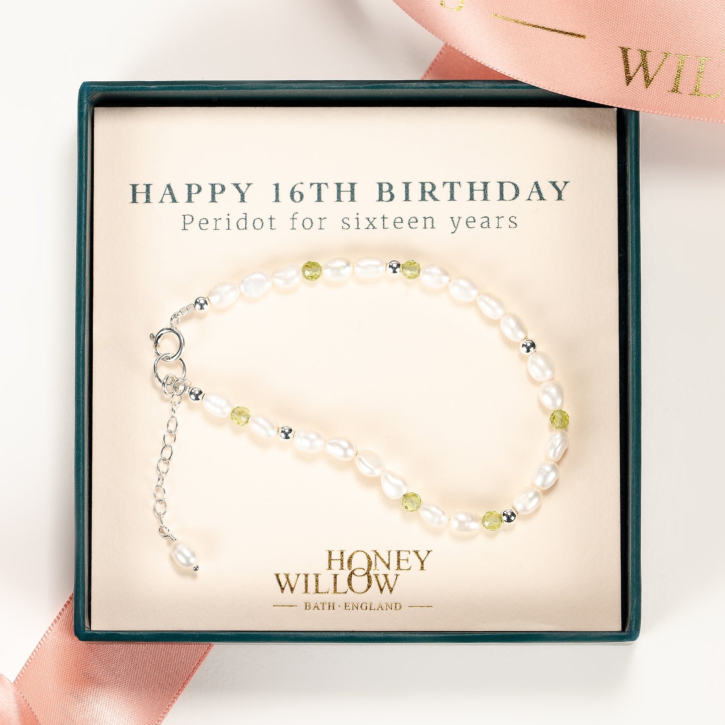 16th Birthday Gift - Pearl and Peridot Bracelet - Silver & Gold