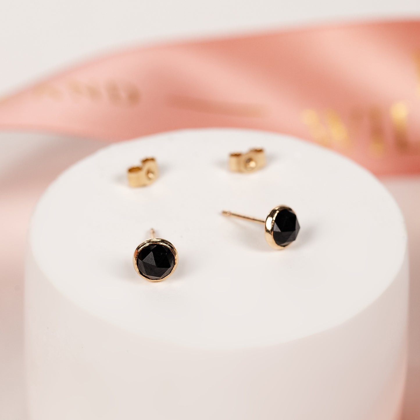 Black Spinel Stud Earrings - Empowerment - Silver & Gold
