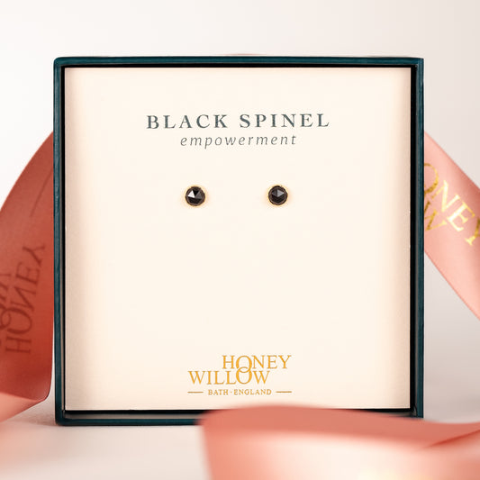 Black Spinel Stud Earrings - Empowerment - Silver & Gold