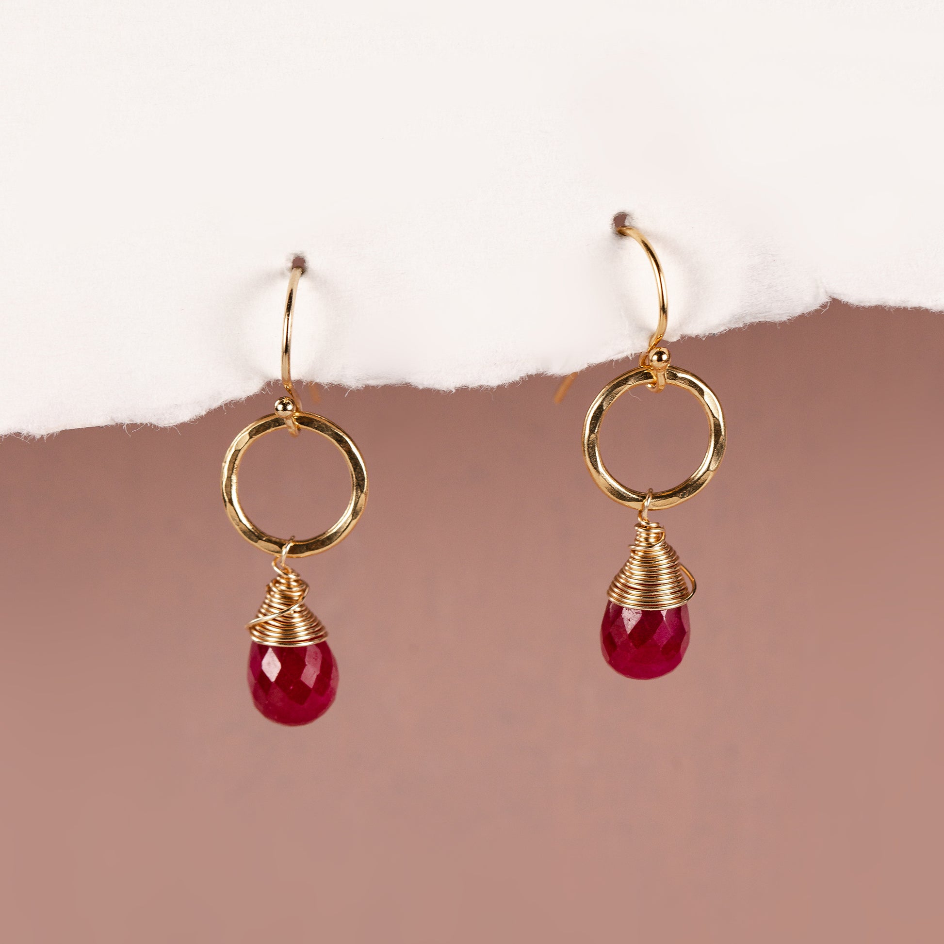 July Birthstone Circle Earrings - Ruby - Silver & Gold