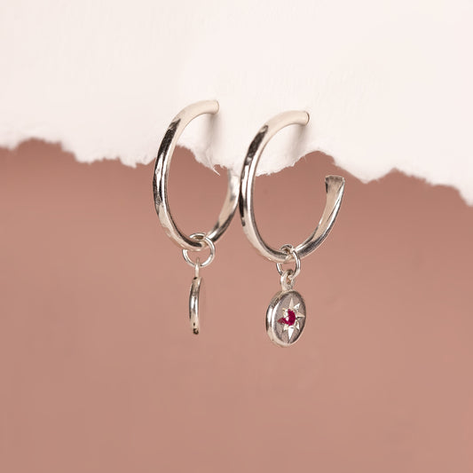 Silver Star Set Birthstone Hoop Earrings - 2cm