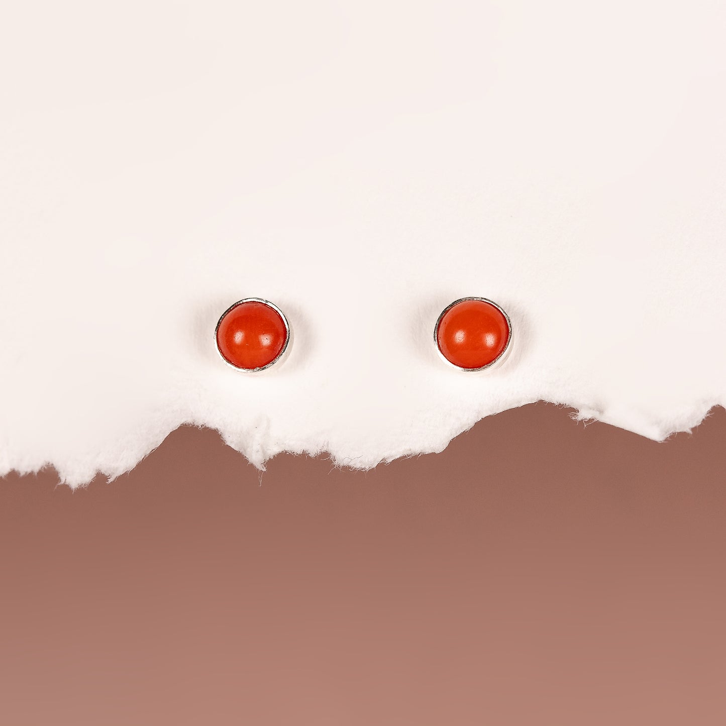 Coral Stud Earrings - Happiness - Silver & Gold