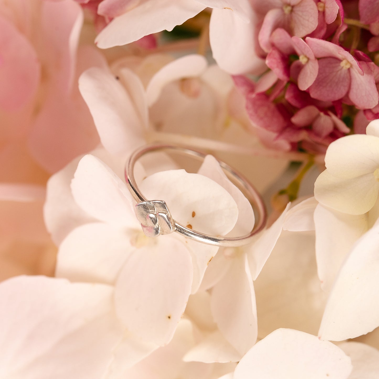 Hydrangea Flower Ring - November Birth Flower - Silver