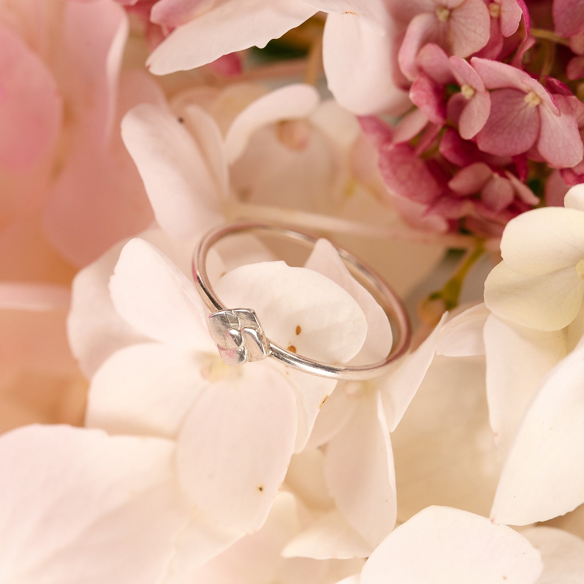 Hydrangea Flower Ring - November Birth Flower - Silver