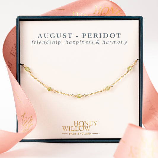 August Birthstone Satellite Necklace - Peridot - Silver & Gold