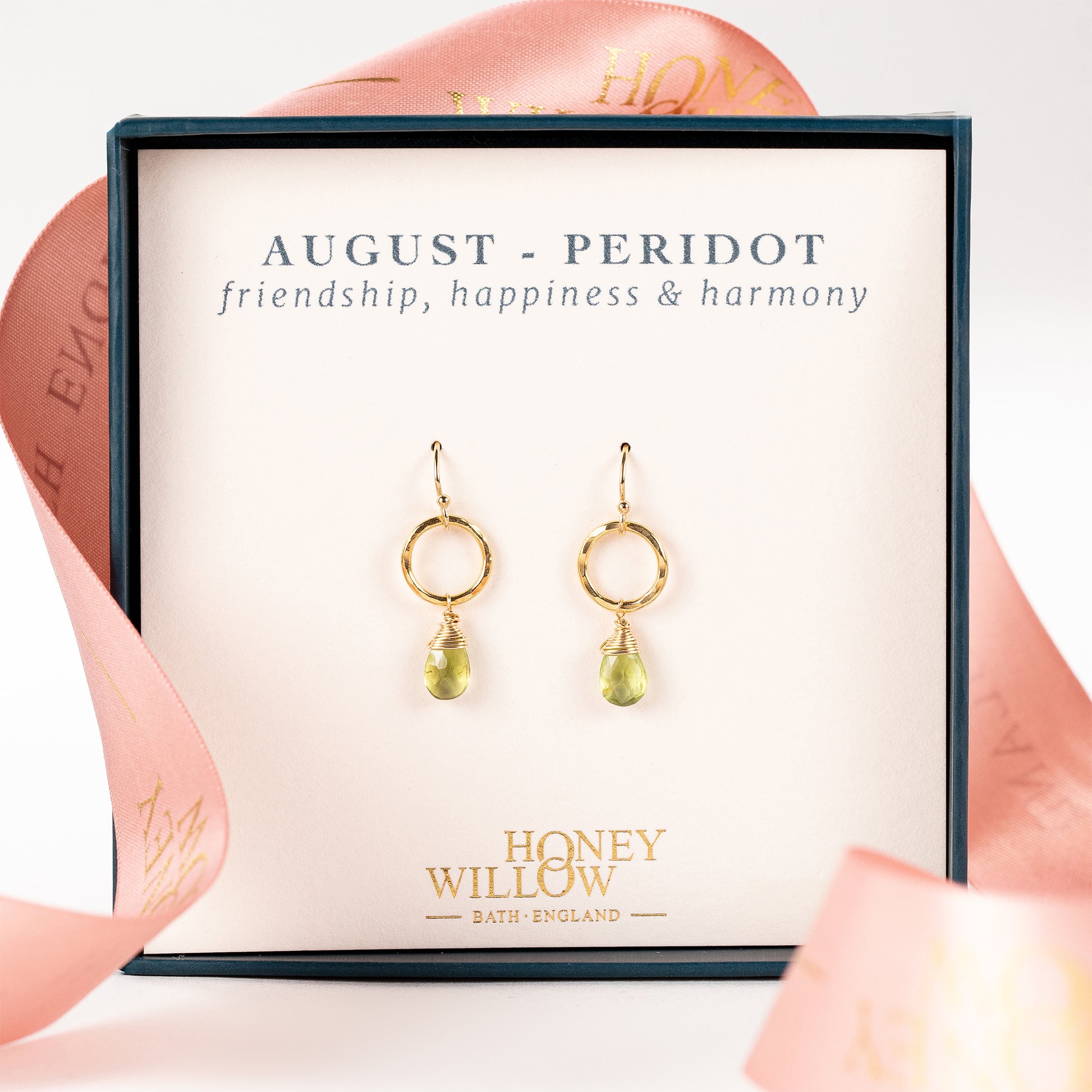 August Birthstone Circle Earrings - Peridot - Silver & Gold