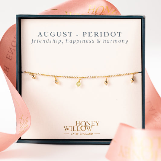 August Birthday Gift - Delicate Double Birthstone Bracelet - Peridot - Silver & Gold