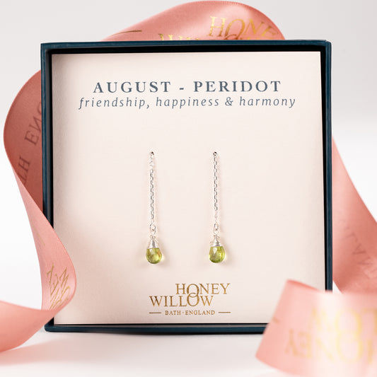 August Birthstone Threader Earrings - Peridot - Silver & Gold