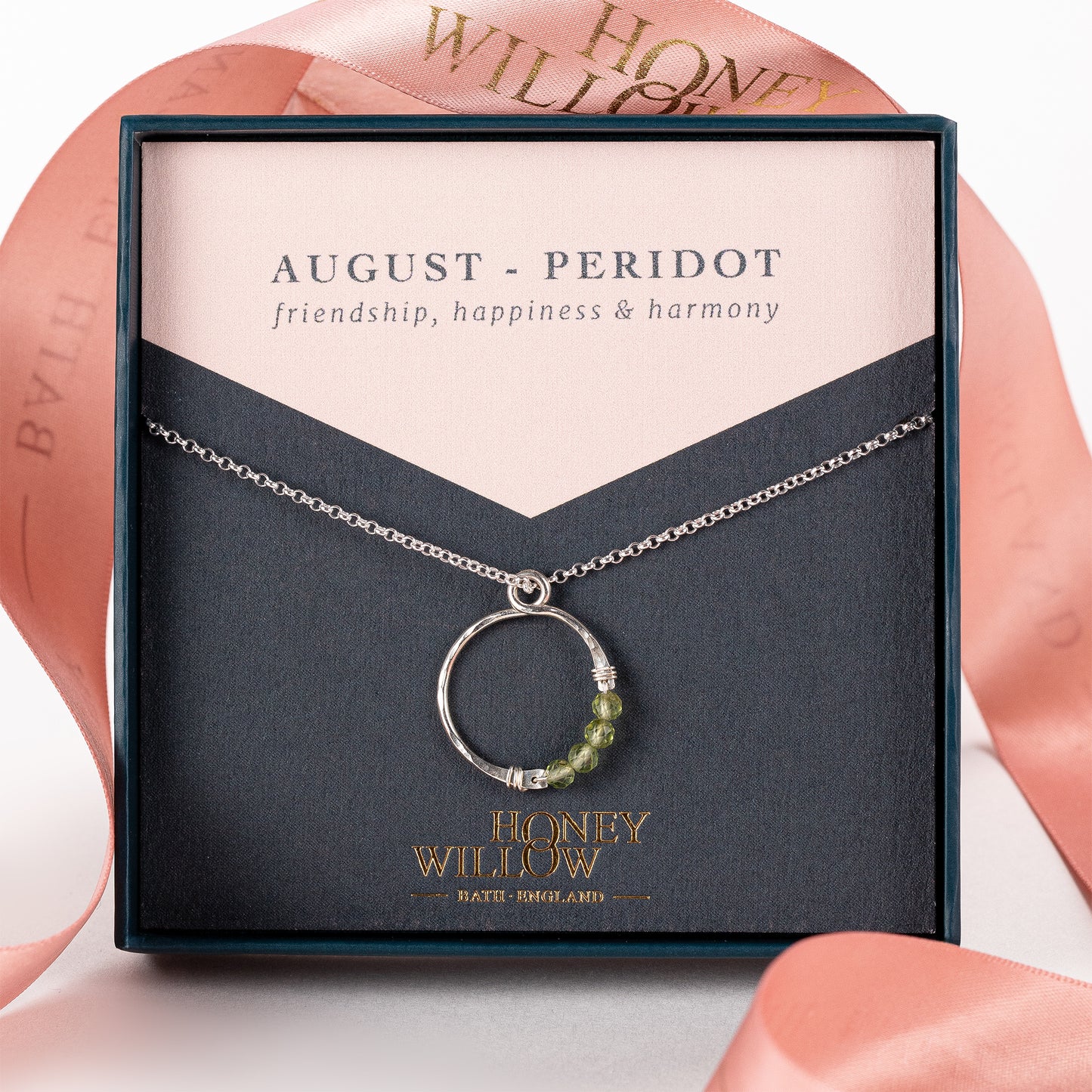 August Birthstone Infinity Necklace - Peridot - Silver & Gold