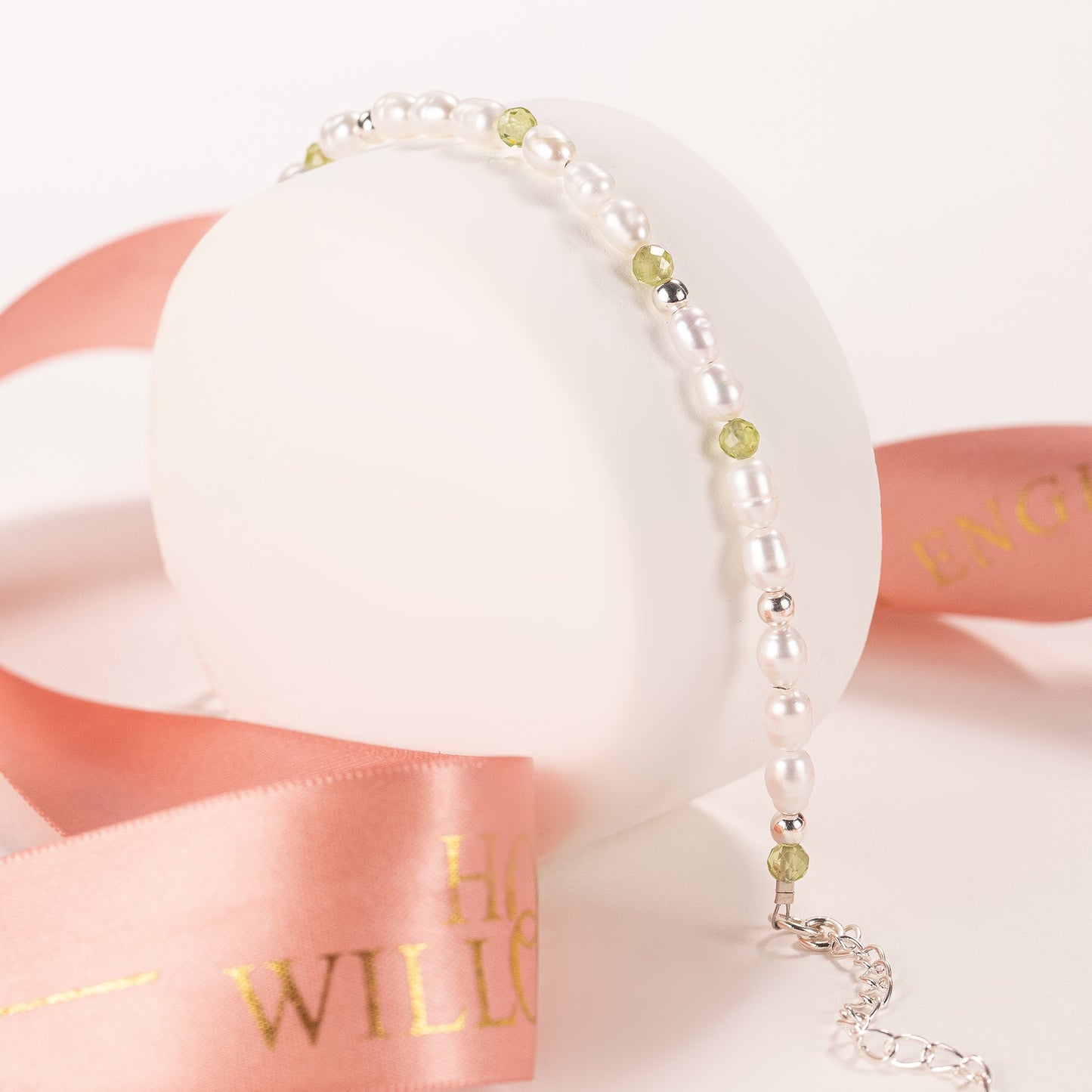 August Birthstone Bracelet - Seed Pearl & Peridot - Silver & Gold