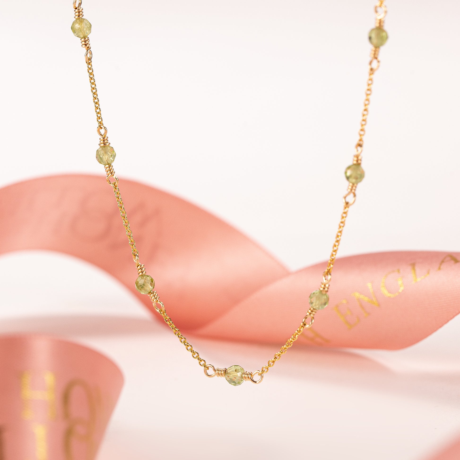 August Birthstone Satellite Necklace - Peridot - Silver & Gold