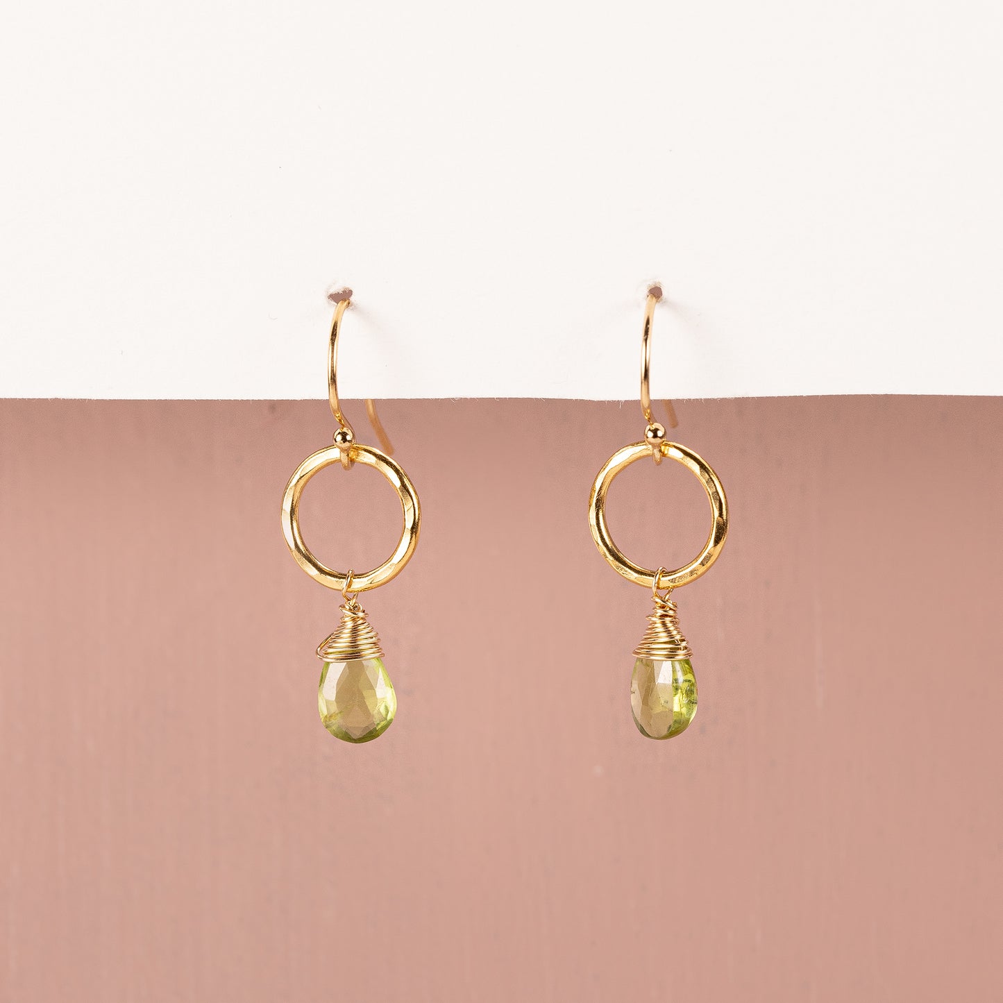 August Birthstone Circle Earrings - Peridot - Silver & Gold