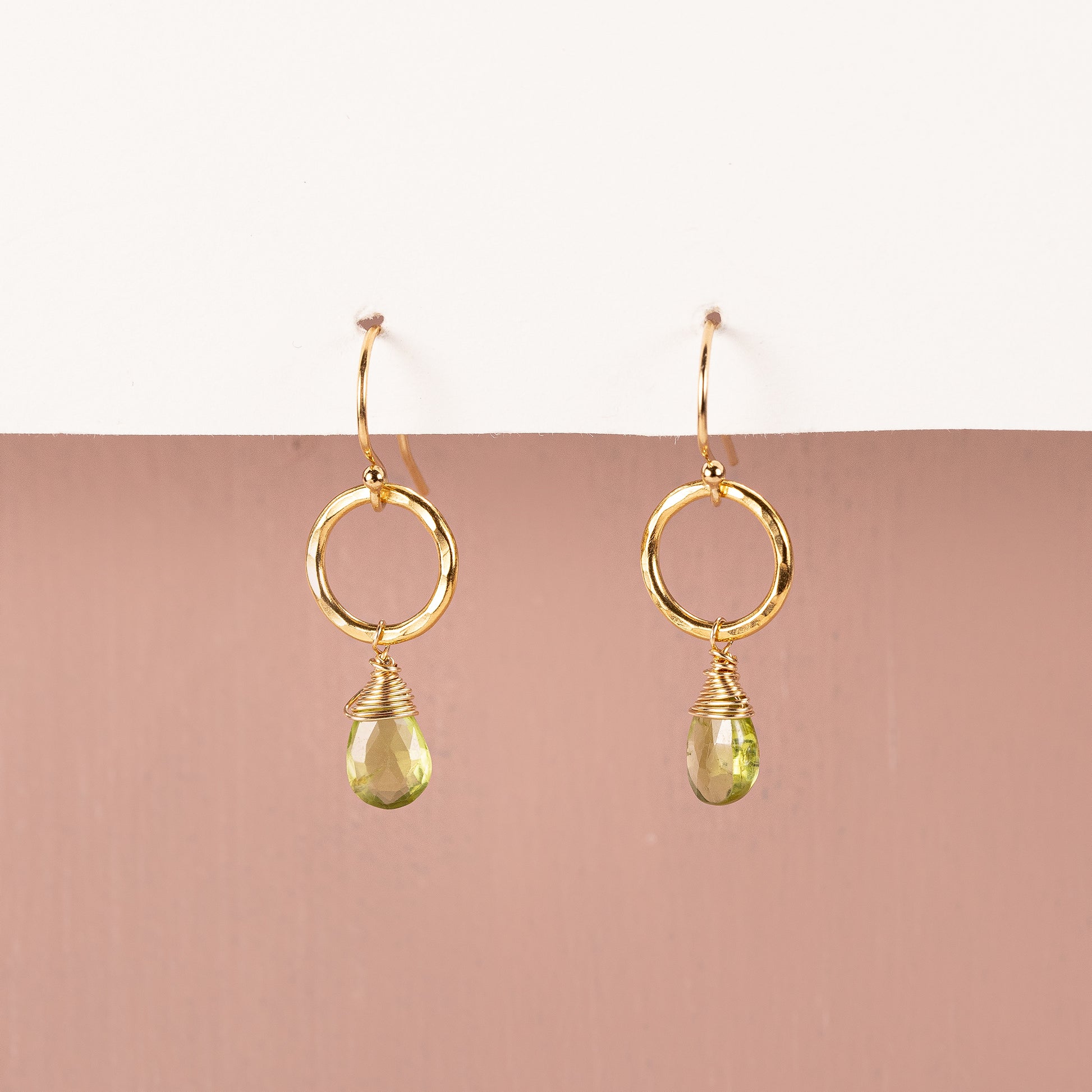 August Birthstone Circle Earrings - Peridot - Silver & Gold