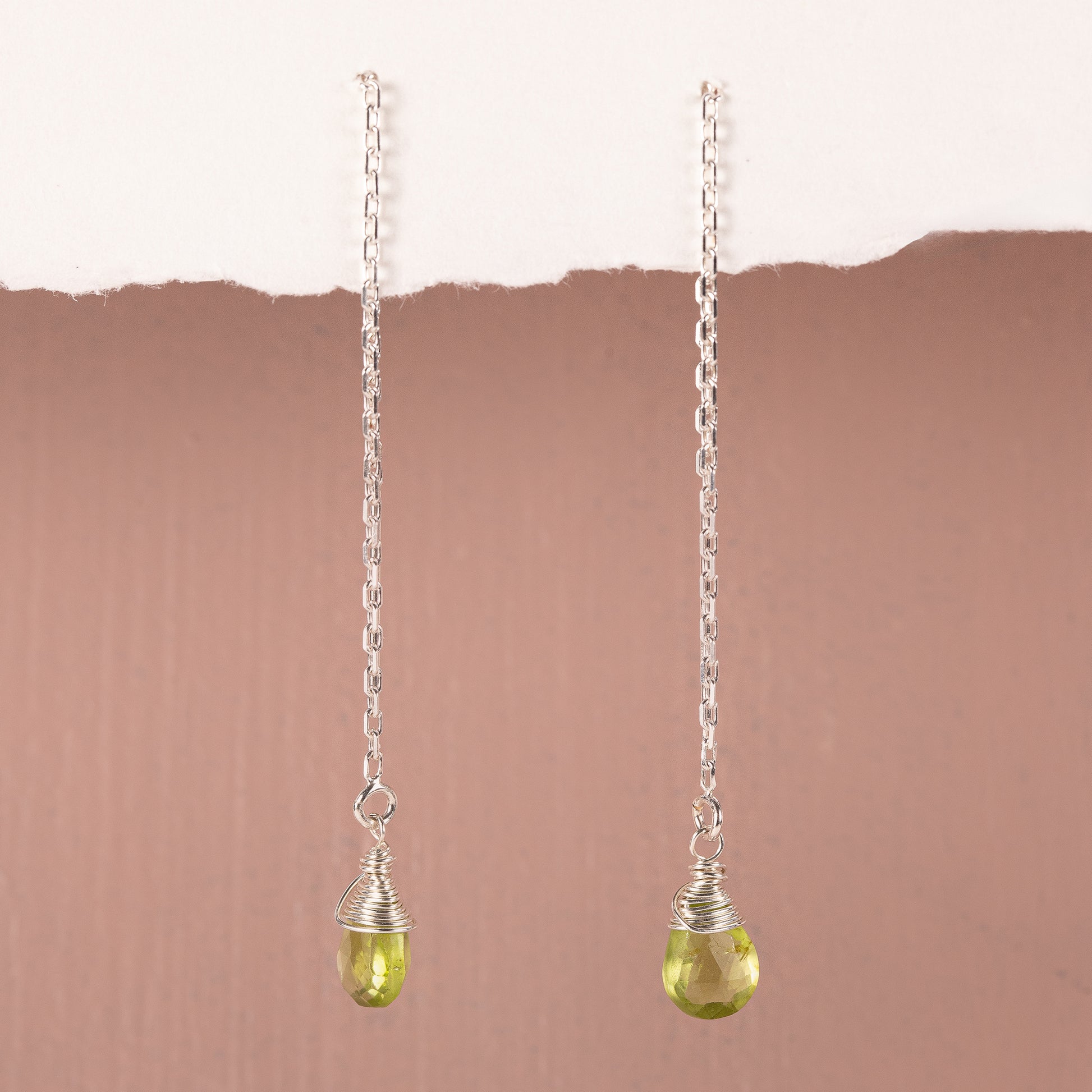August Birthstone Threader Earrings - Peridot - Silver & Gold