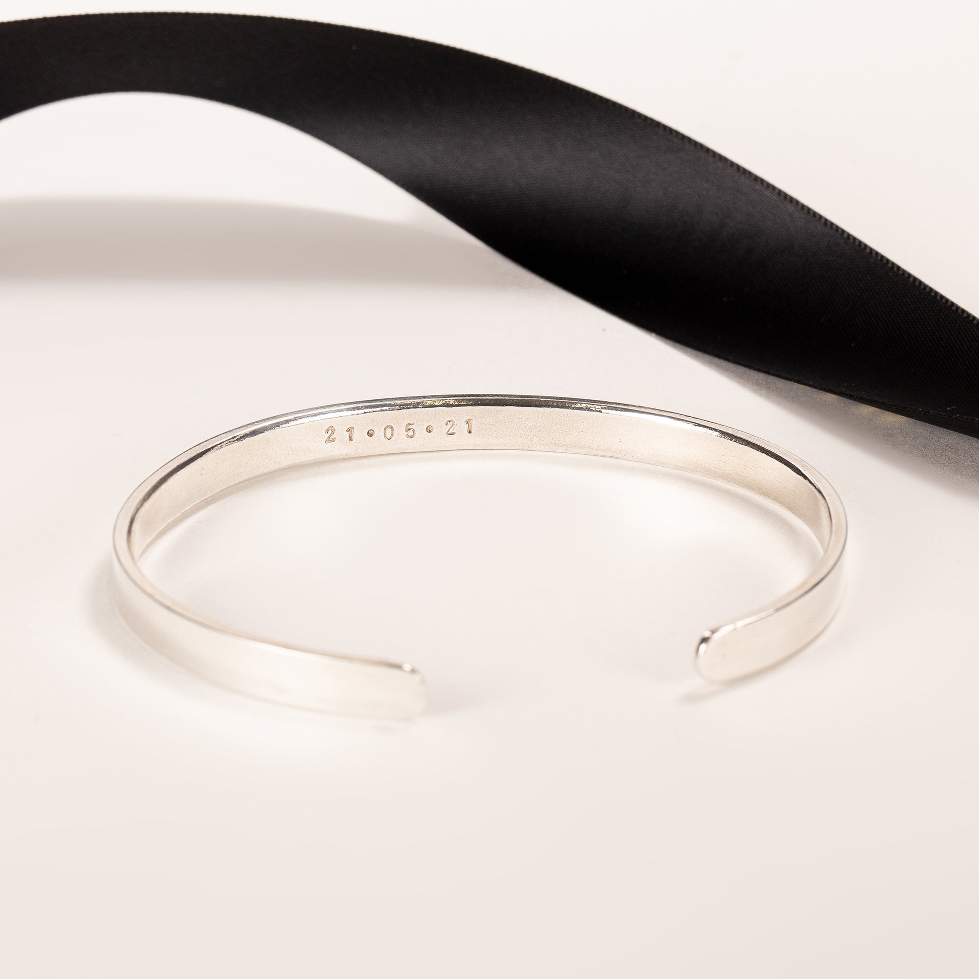 Men's Personalised Flattened Torc Bangle - Hand-Stamped - Silver