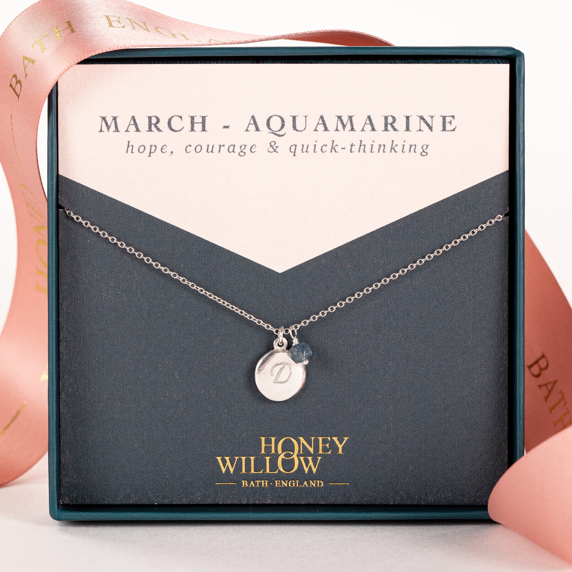 Personalised March Birthstone Necklace - Aquamarine - Silver