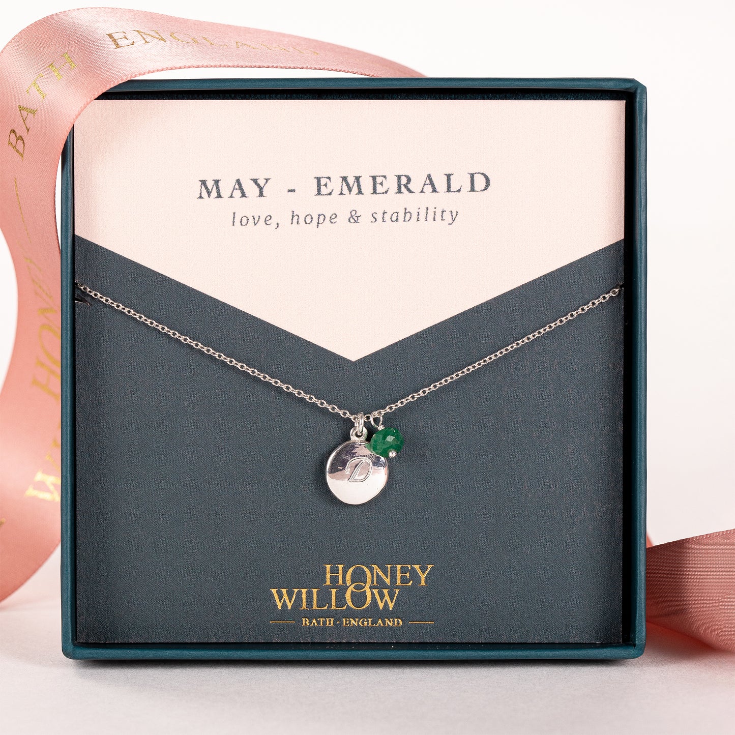 Personalised May Birthstone Necklace - Emerald - Silver