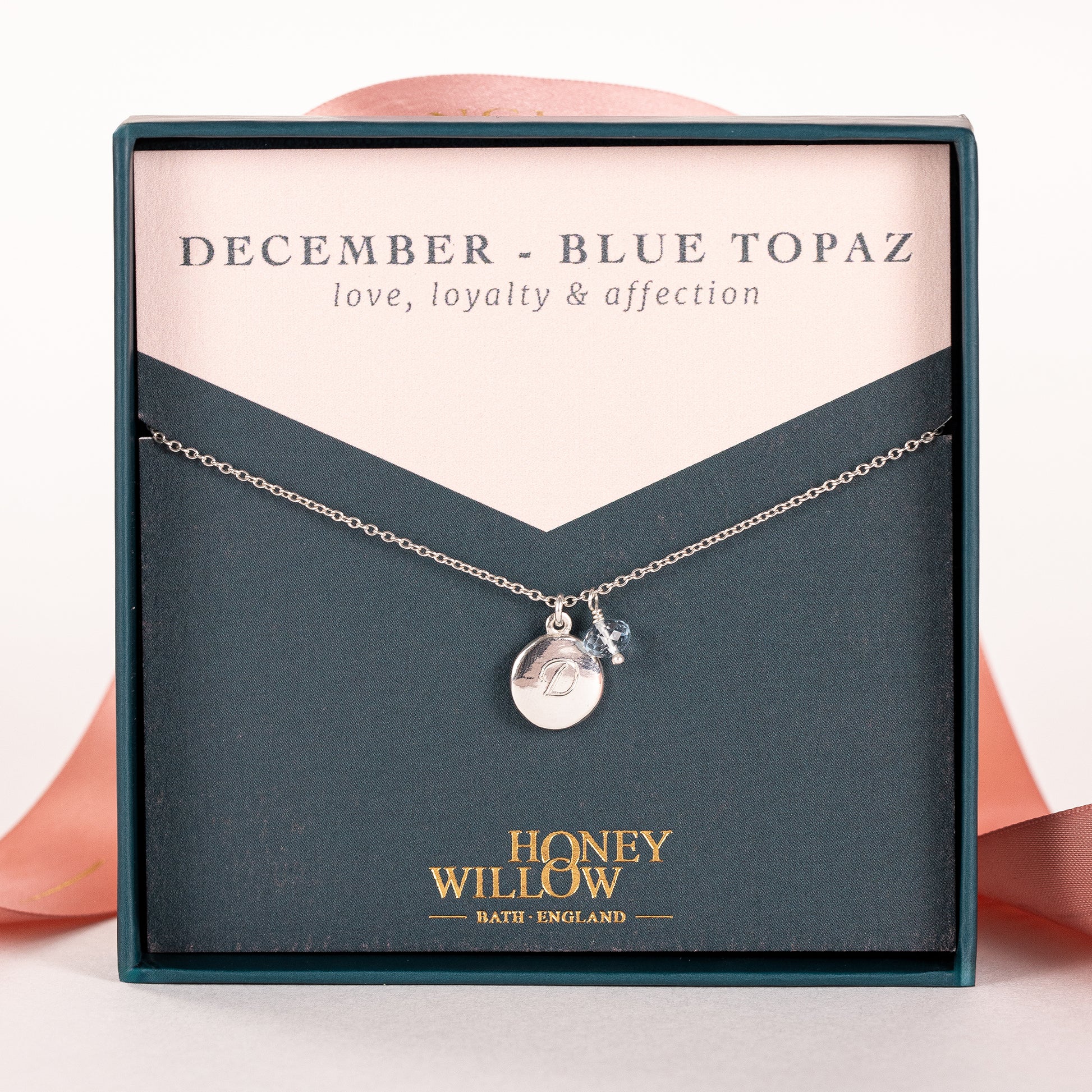 Personalised December Birthstone Necklace - Blue Topaz - Silver