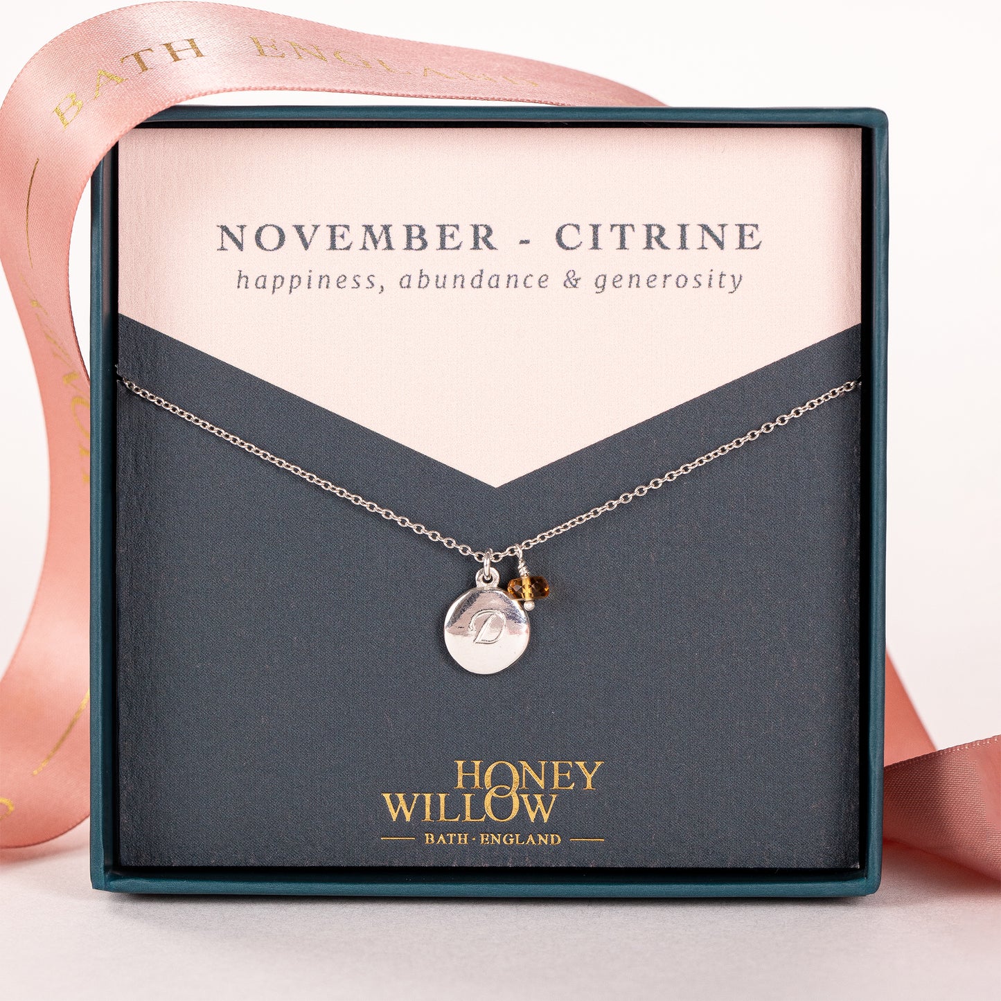 Personalised November Birthstone Necklace - Citrine - Silver